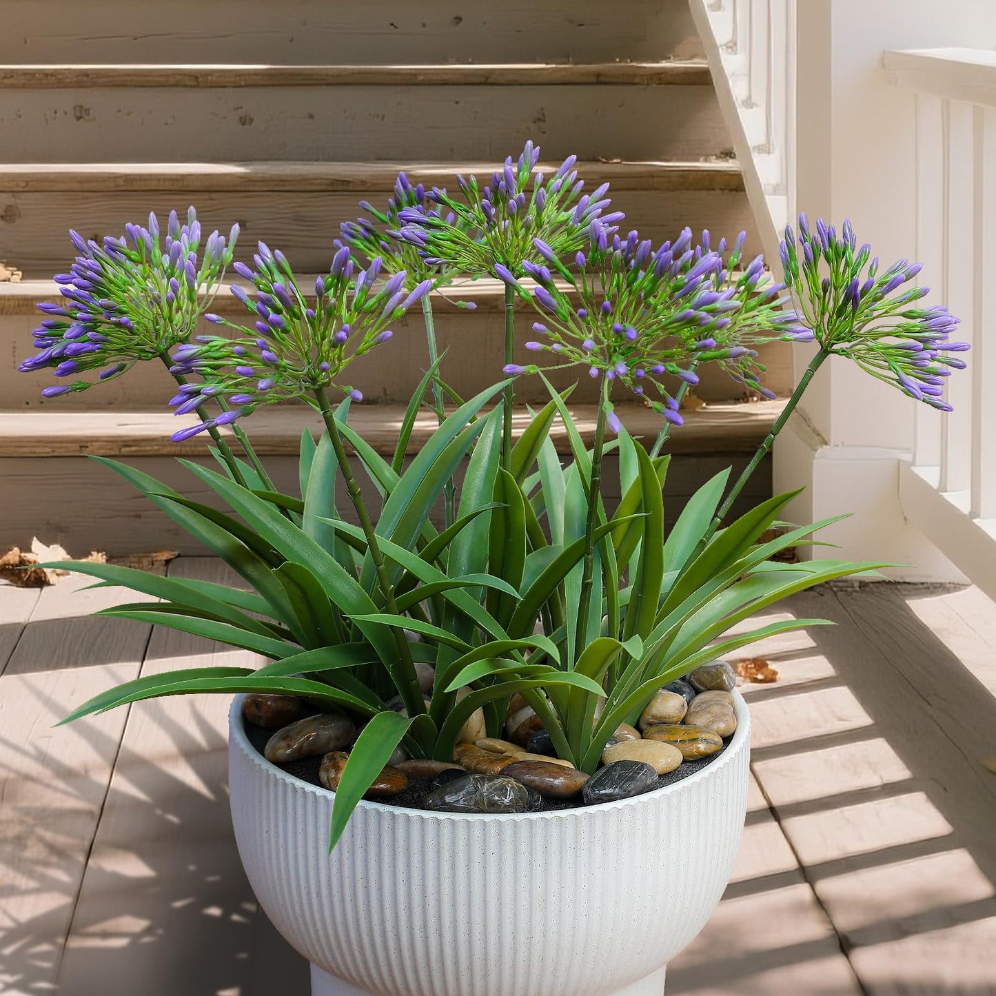 HIFORESTAR Artificial Flowers Plants for Outdoor Planters 8 Bundles Purple Flower Large Spring Summer 18.9 in Look Real Plasic Plant for Front Porch