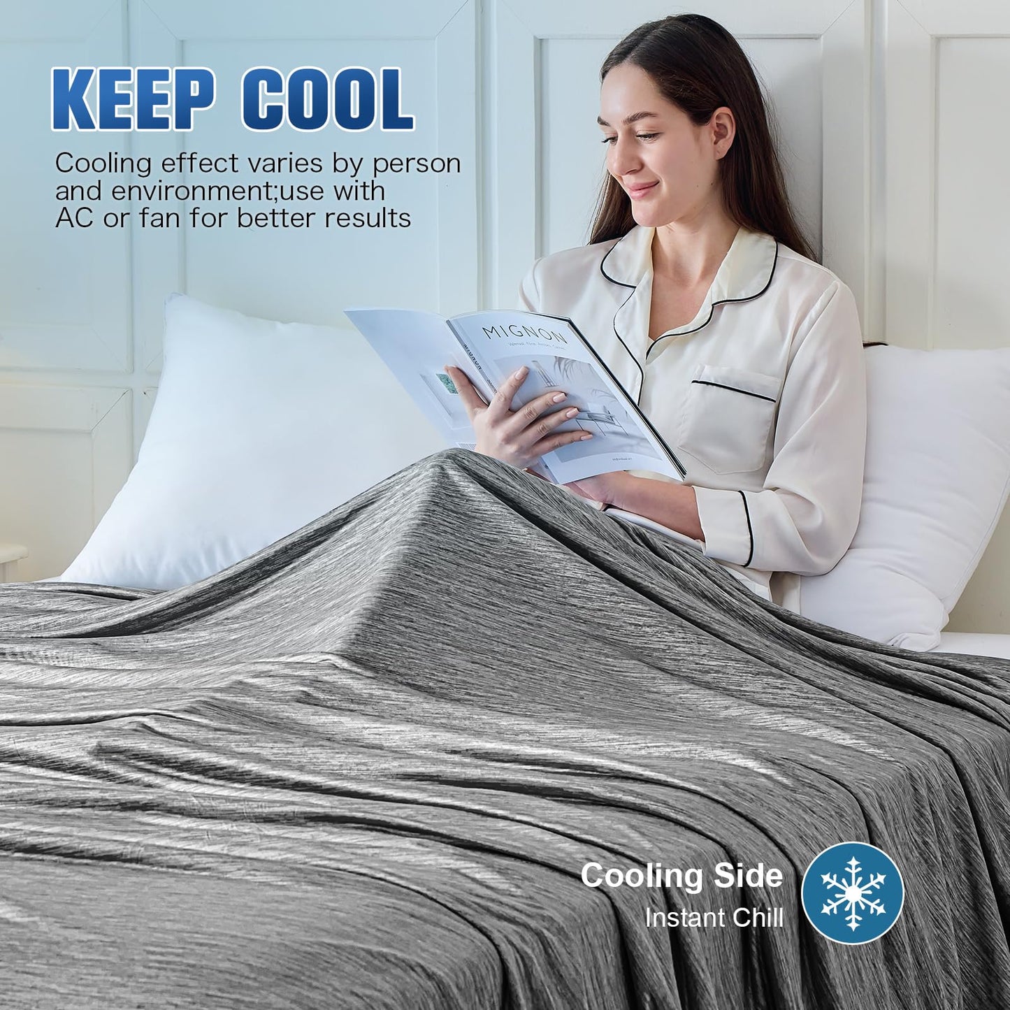 KMUSET Cooling Blanket Throw (50"x60"), Double Sided Summer Cooling Blankets for Hot Sleepers & Night Sweats, Cool Soft Lightweight Blanket for Beach, Sofa Bed Couch, Gifts for Women Men Light Grey
