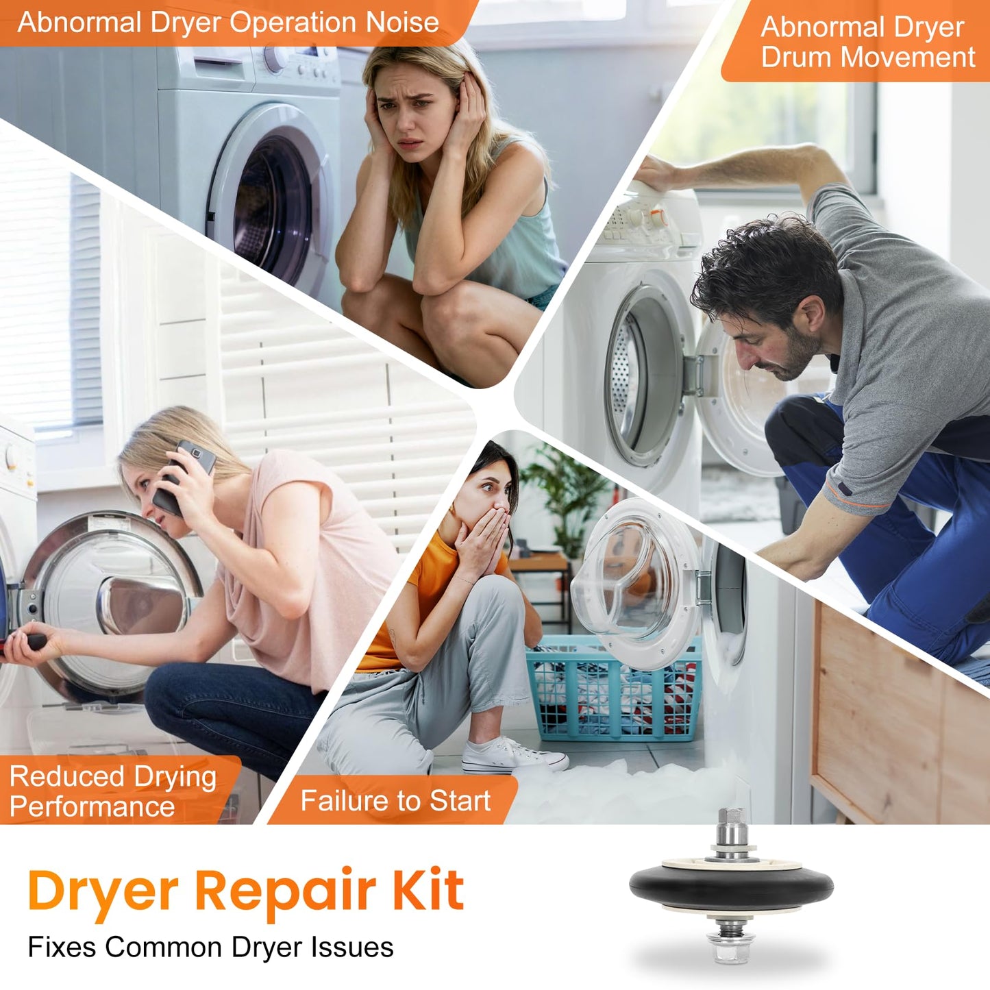 WE03X10008 Roller Kits (4 Pack) Compatible with ge Dryer, Replaces PD00028272 1088999 AP3778075 PS959905 EAP959905, Figures 3 is Fit Models