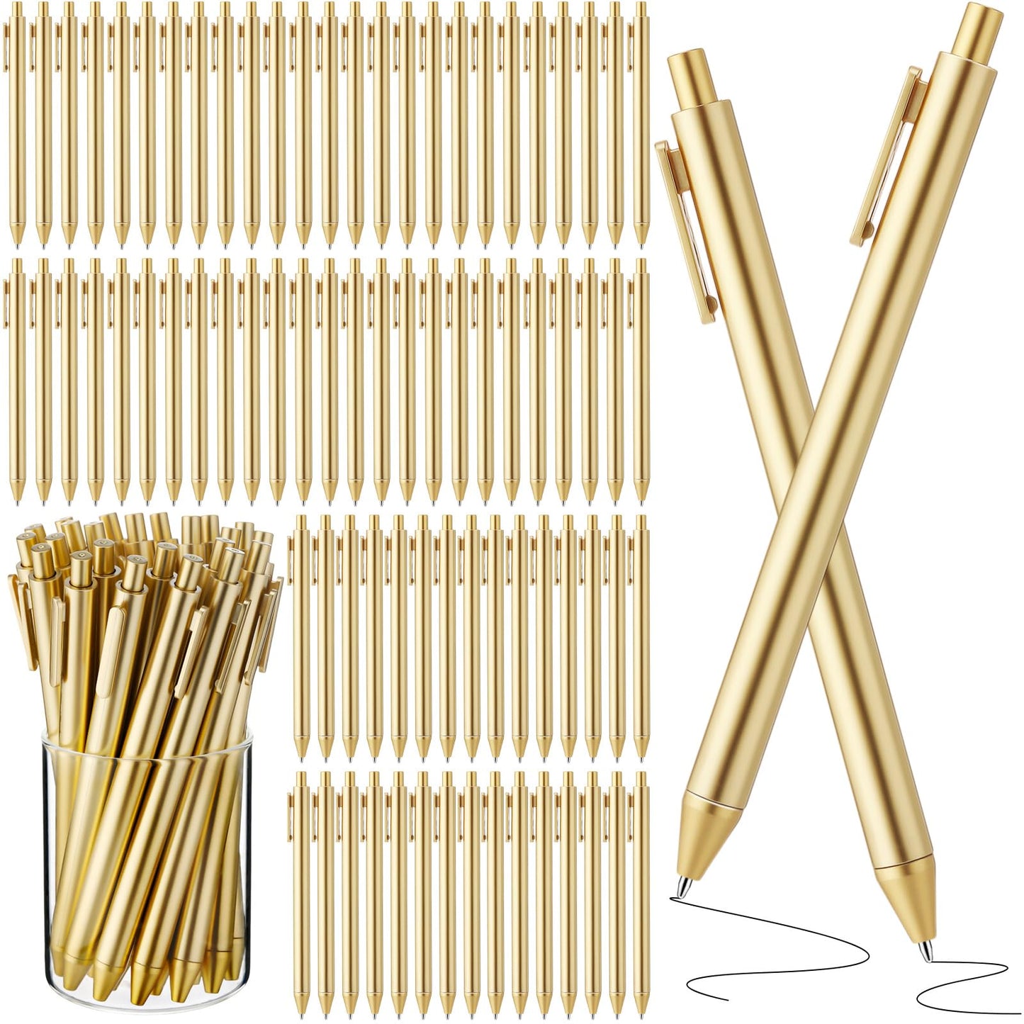 Humyoun 220 Pcs Gold Slim Ballpoint Pens Bulk Retractable Black Ink 1 mm Medium Point Smooth Writing Pens Nice Gift for Wedding Favors Guests Business Office Teachers Supplies Men Women Present