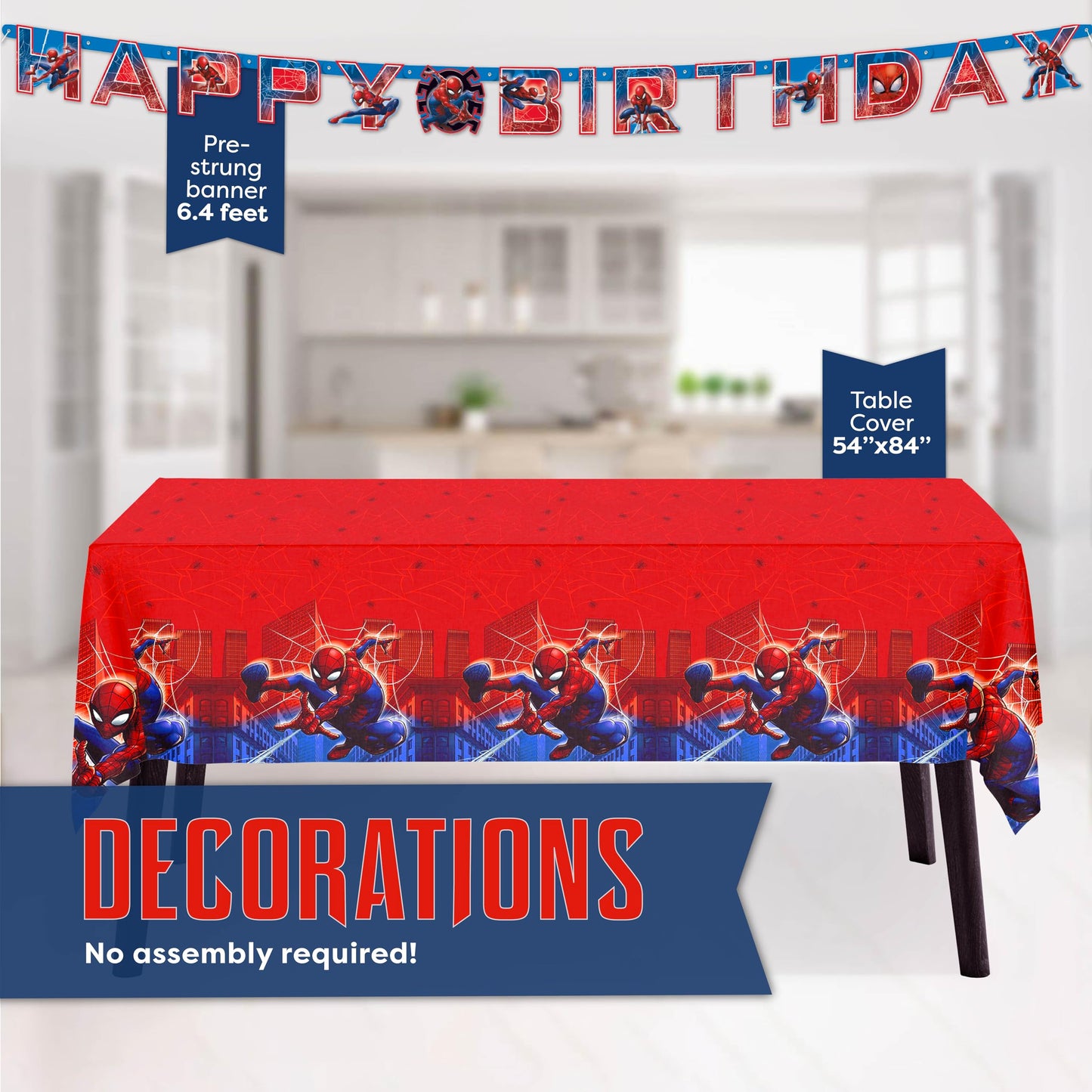 Spiderman Birthday Decorations | Spiderman Party Supplies | Serves 16 Guests | Marvel Superhero Spidey and His Amazing Friends | Table Cover, Spider Man Banner, Plates, Napkins, Masks and Button |