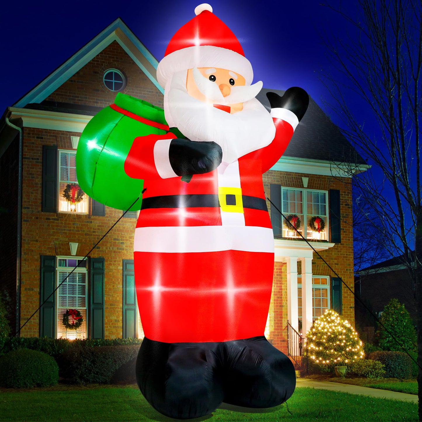 15FT Christmas Inflatables, Giant Inflatable Santa Claus Holding Gift Bags, Blow Up Christmas Santa Claus with 8pcs LED, Inflatable Santa Claus Outdoor Decorations for Party Holiday Lawn Yard