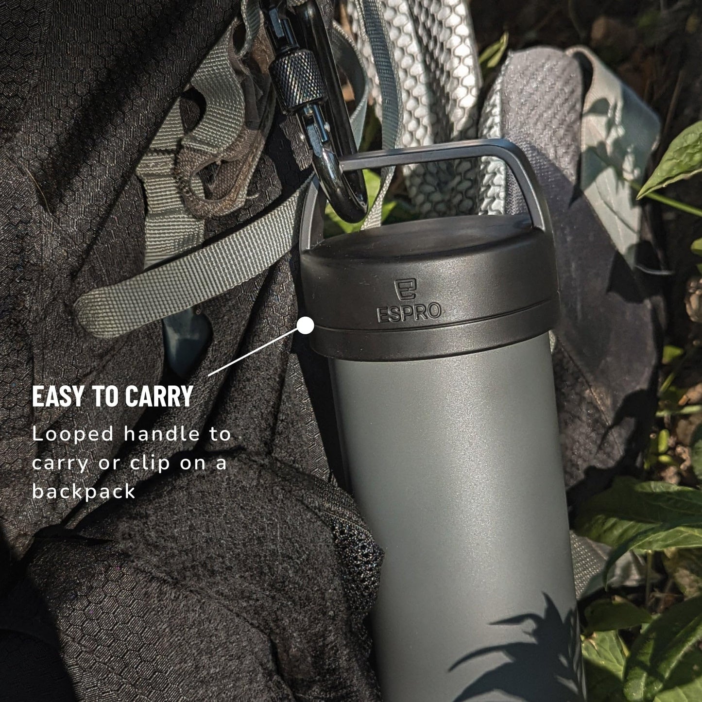ESPRO Go P0 Ultralight French Press Coffee Maker for Travel, Vacuum Insulated Stainless Steel, 16 Ounces, Matte Meteorite Black