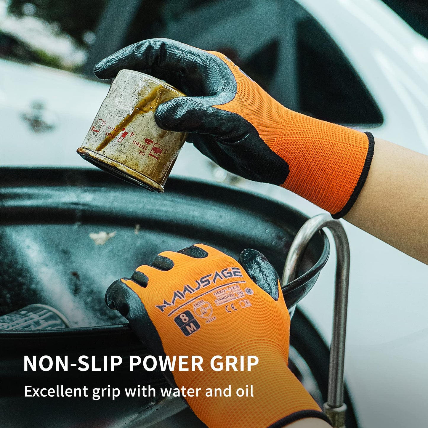 MANUSAGE Safety Work Gloves - Protective Glove for Men & Women - Ultrathin Hand Protection - For Construction, Gardening, Landscaping - Orange - Size L - 24 Pairs