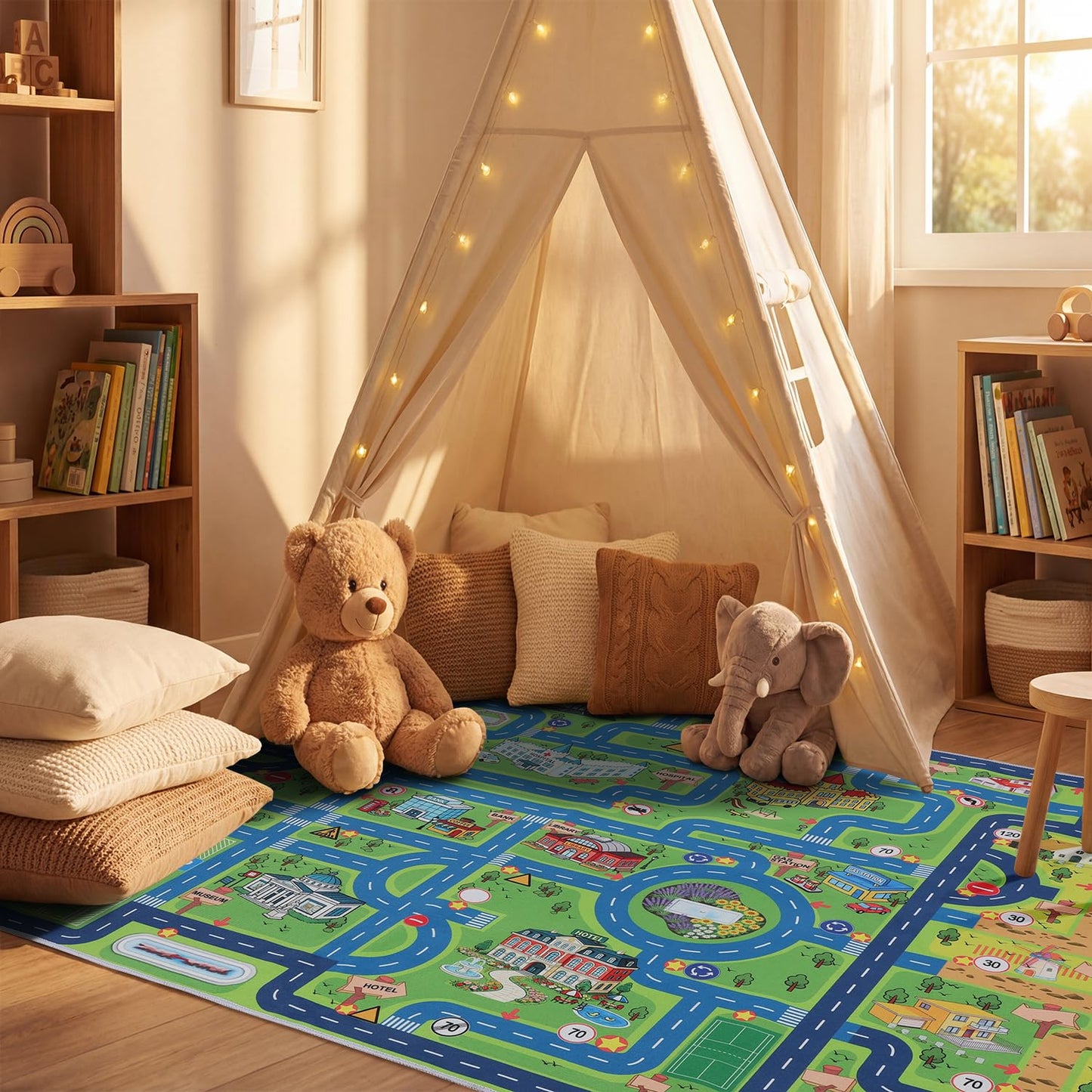 Esup 4'x6' Non-Slip Kids Rugs Perfect for Playrooms, Bedrooms, and Nurseries Educational Playground Mat- Extra Thick Safety Carpet, Indoor Outdoor Use, Easy Clean
