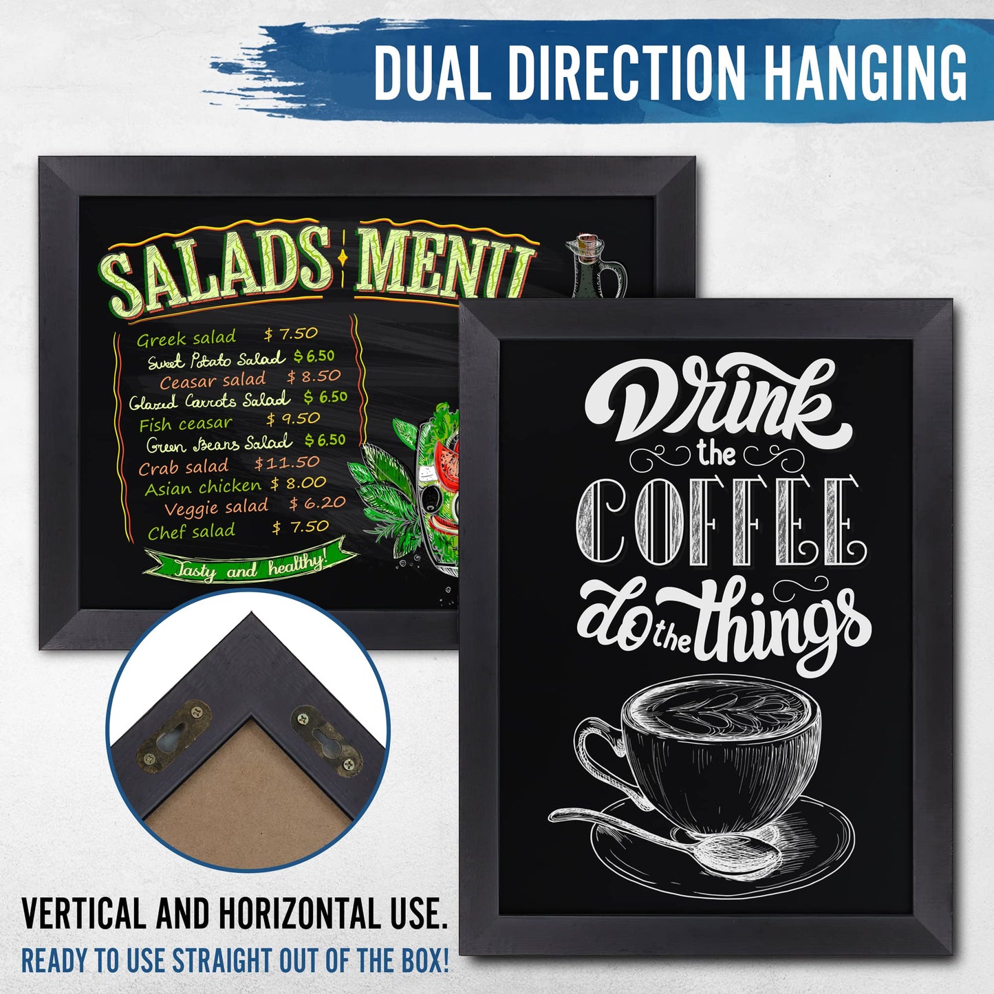 HBCY Creations 18" x 24" Rustic Black Solid Wood Frame Wall Chalkboard, Magnetic Surface, Home Décor, Restaurant & Café Menus, Blackboard, Includes Chalk, Eraser & Hanging Hardware