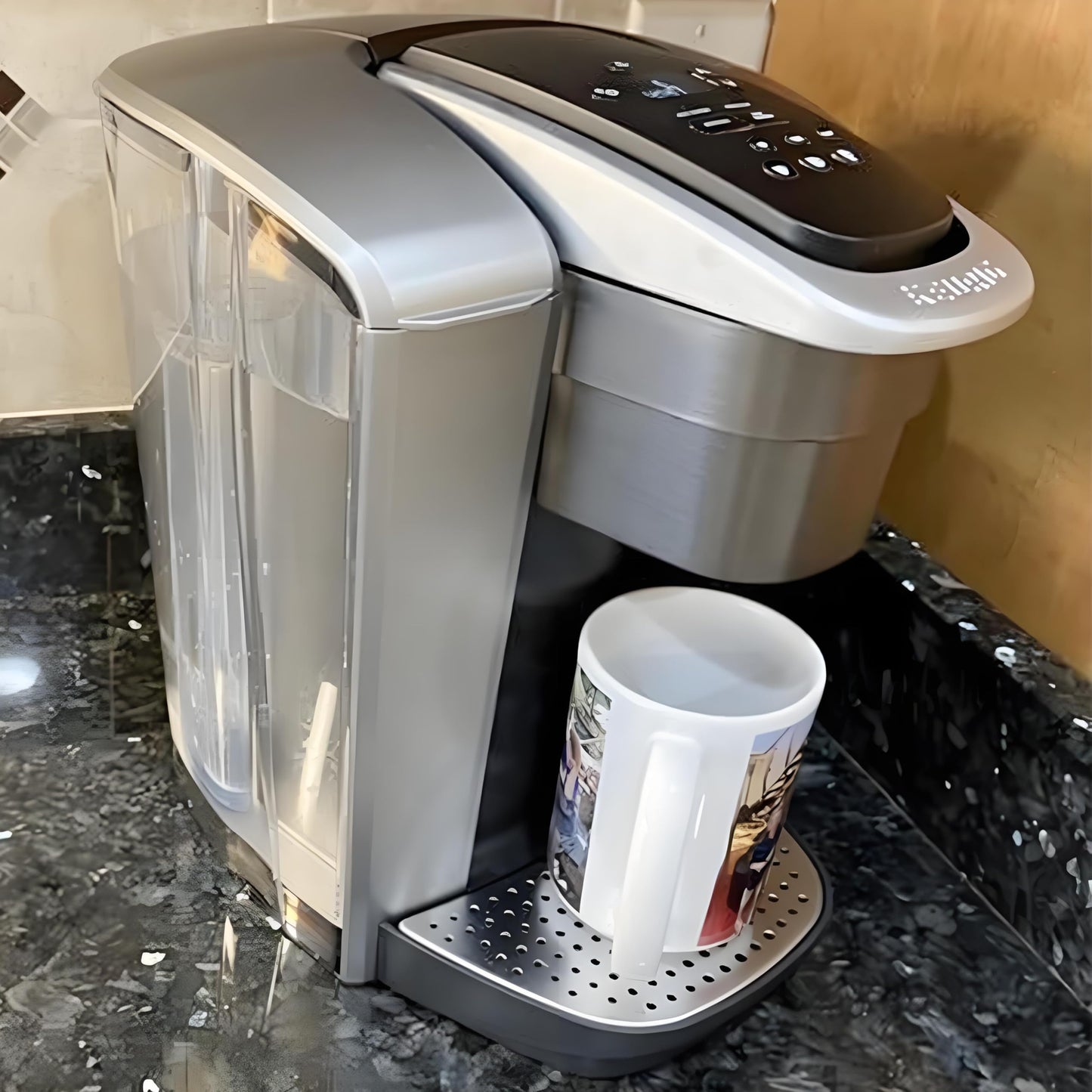 Replacement Water Reservoir + Filter Holder, Compatible with Keurig K-Elite K90 Coffeemaker, 75oz, Brushed Silver