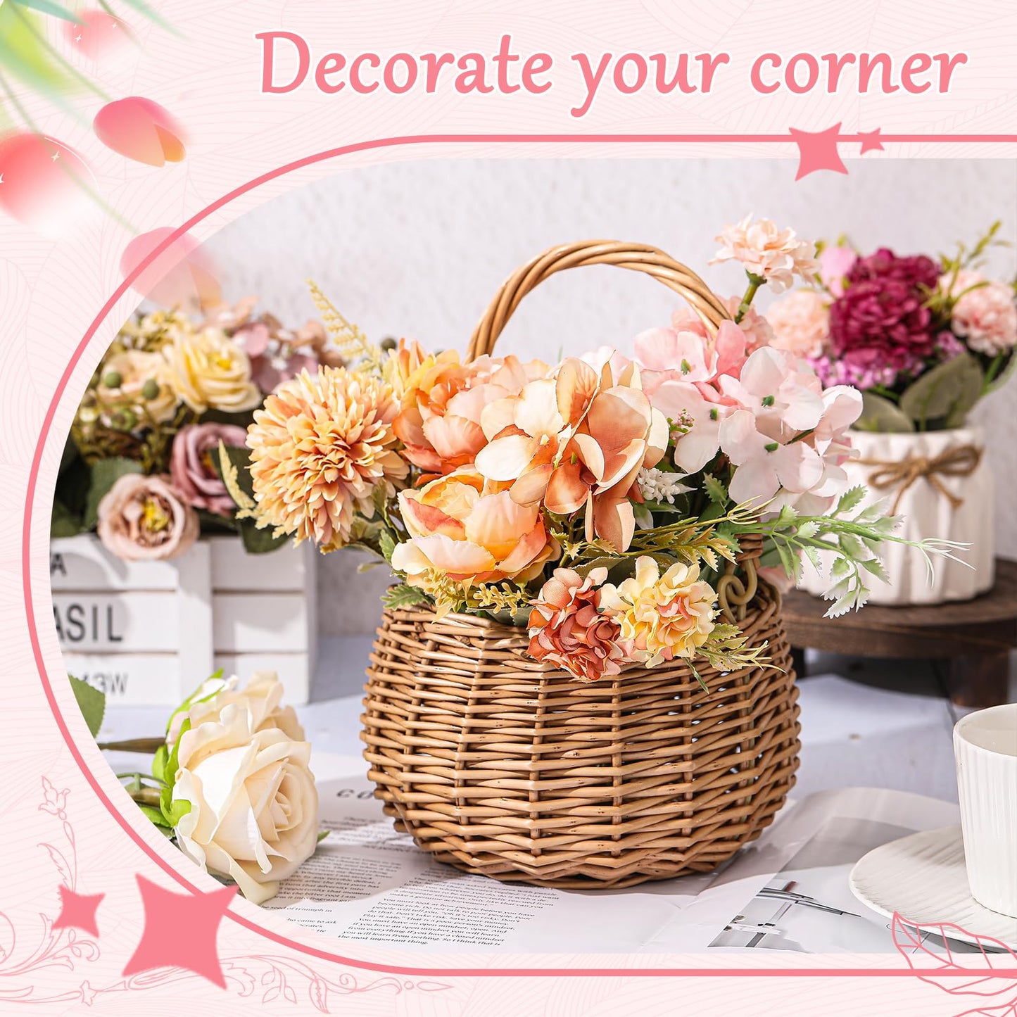 Weysat 2 Pcs Small Flower Girl Basket with Handle Wicker Rattan Flower Basket Set, Rustic, Hand Woven for Wedding Girl Home Decorations Picnic Garden Candy Sweets Gifts Storage, Multifunctional