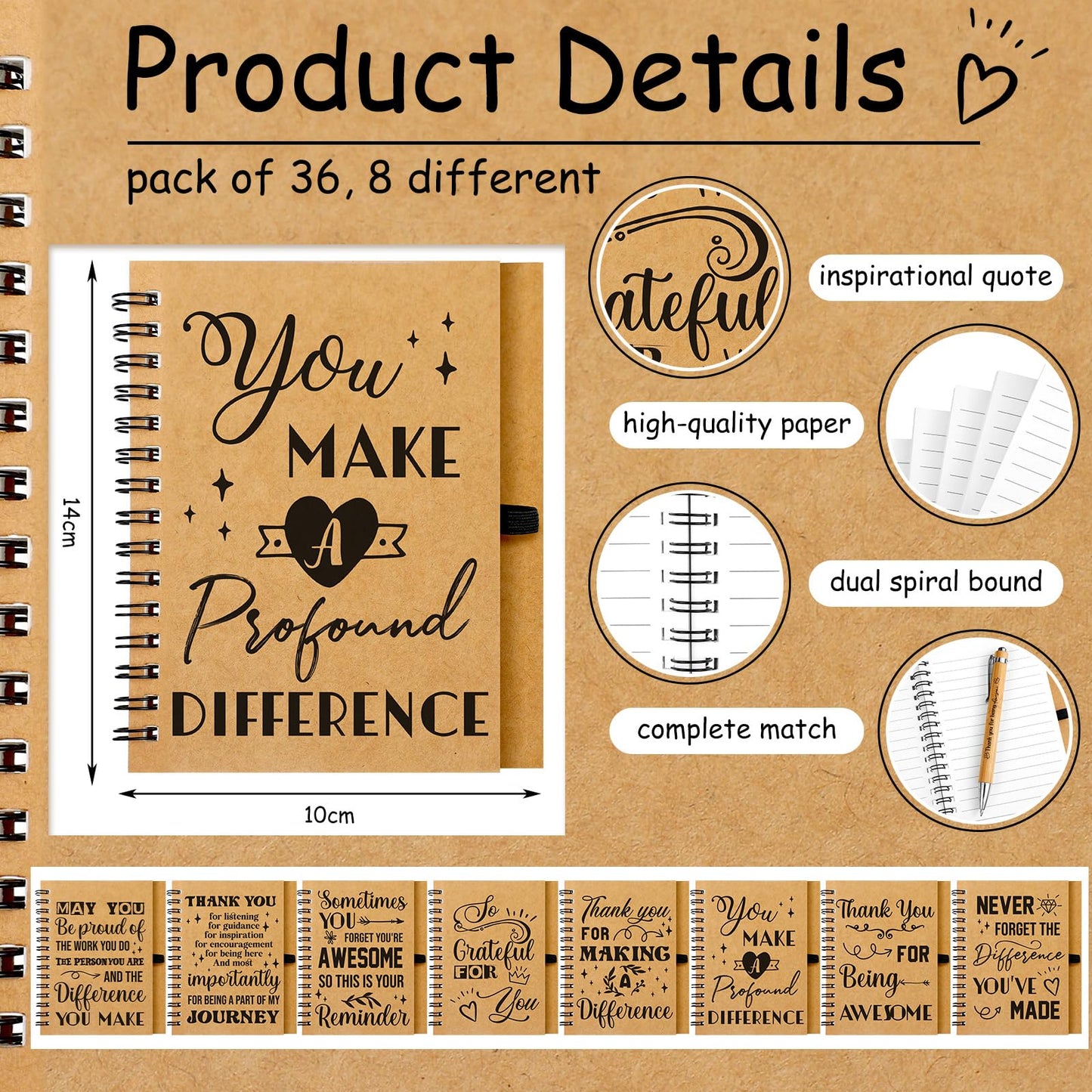 Tenceur 36 Sets Employee Appreciation Gifts Bulk Inspirational Spiral Notebooks with Motivational Pens Small Notepads for Coworkers Office Staff Team Volunteer Teacher Thank You Gifts, 3.94 x 5.51''