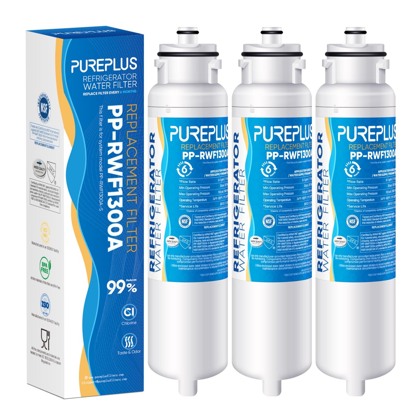 PUREPLUS HX2017FR-A Repleacement for NS-WF26FD9-1, Compatible with Hisense HRF266N6CSE1, HRF266N6CSE, HRF209N6CSE, HRF254N6TSE, Insignia NS-RFD26SS9, NS-RFD21CISS0 Refrigerator Water Filter, 3PACK