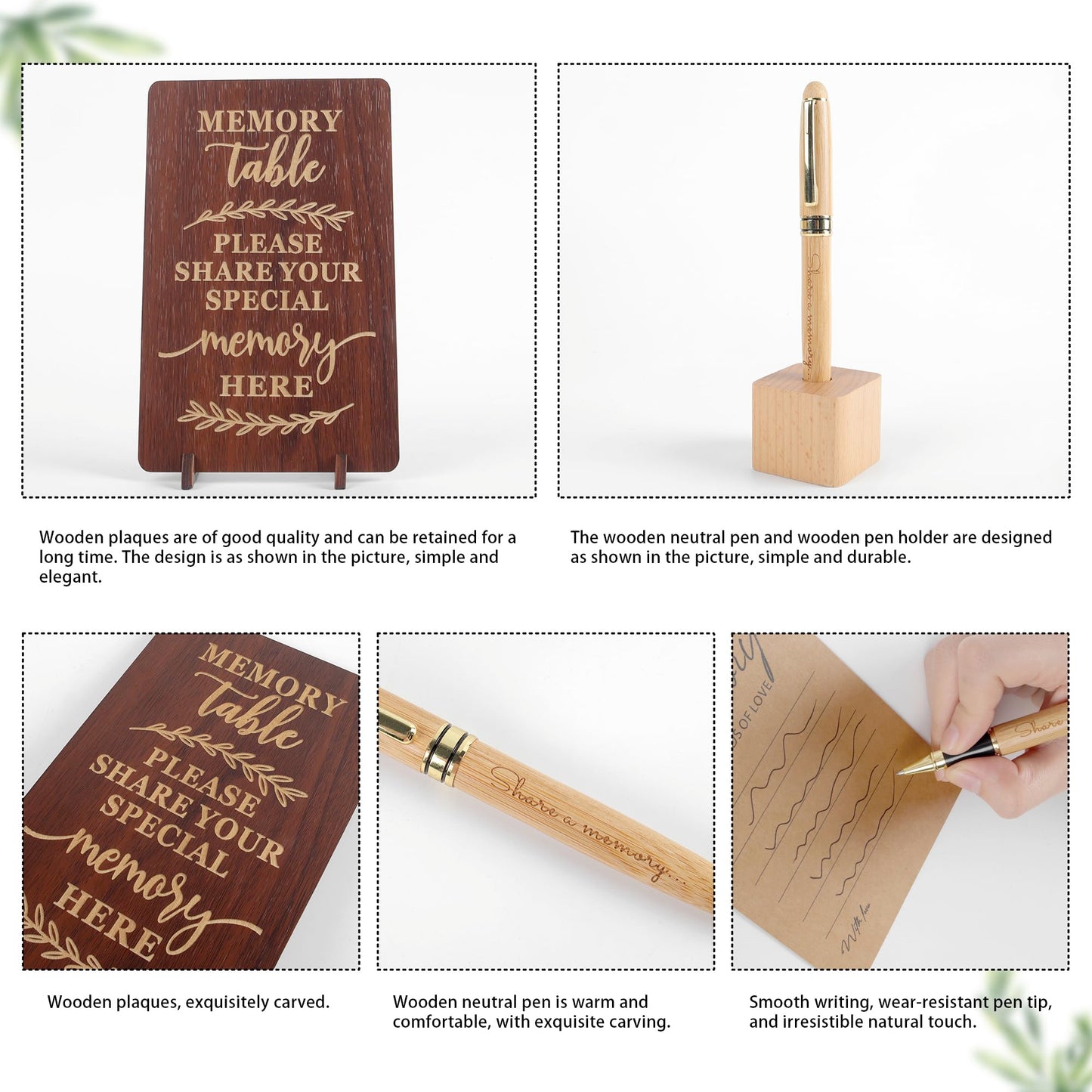 PREKIAR Funeral Guest Book for Celebration of Life, Wooden Guest Sign in Books for Memorial Service, Guestbook Set with 50pcs Share a Memory Cards Box Table Sign and Pen (Brown- Guest Book Set #3)