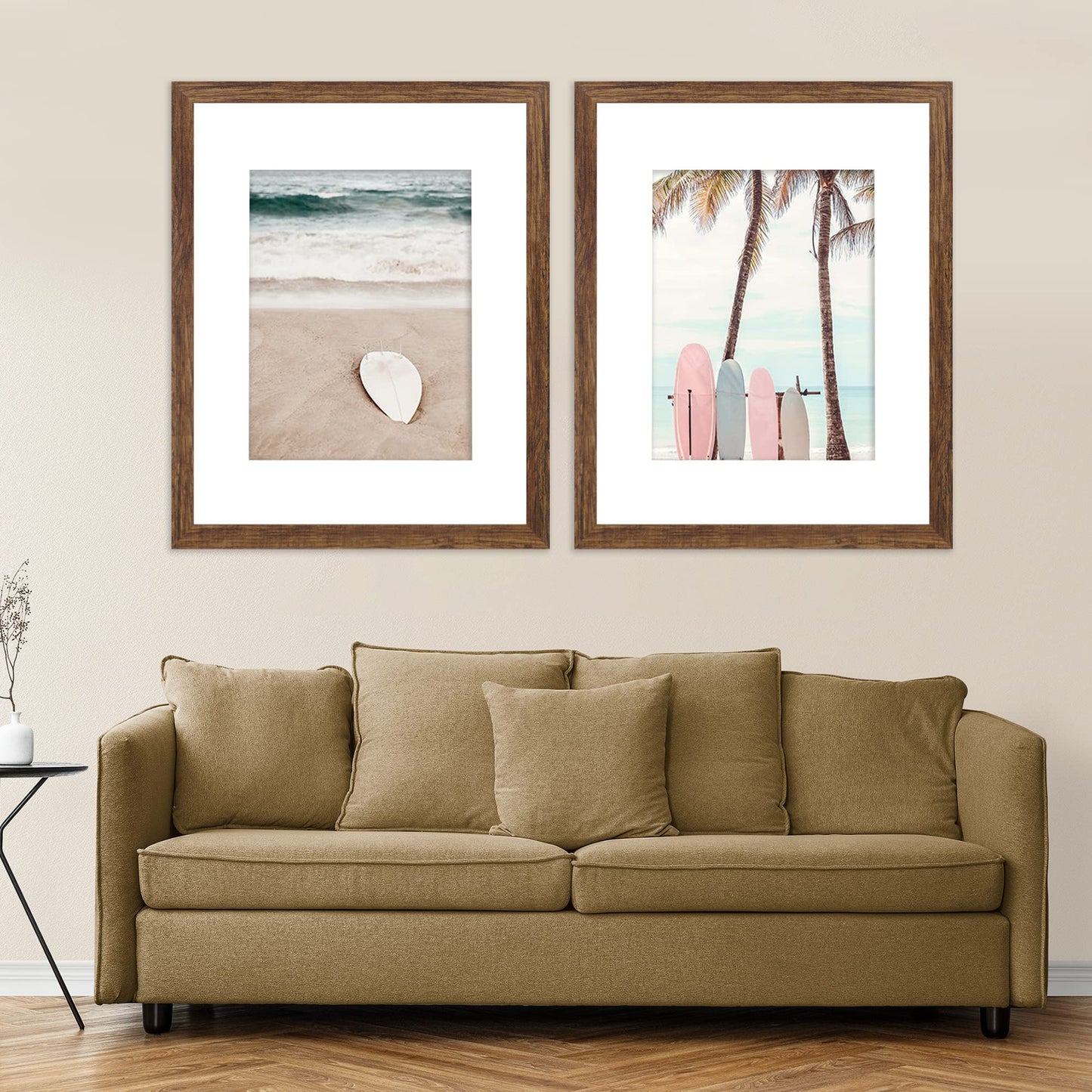 Hongkee 16x20 Frames Set of 2, Rustic Brown Wood Style - Display 16 x 20 Picture without Mat or 11x14 Picture with Mat, Wall Mounting Horizontal and Vertical