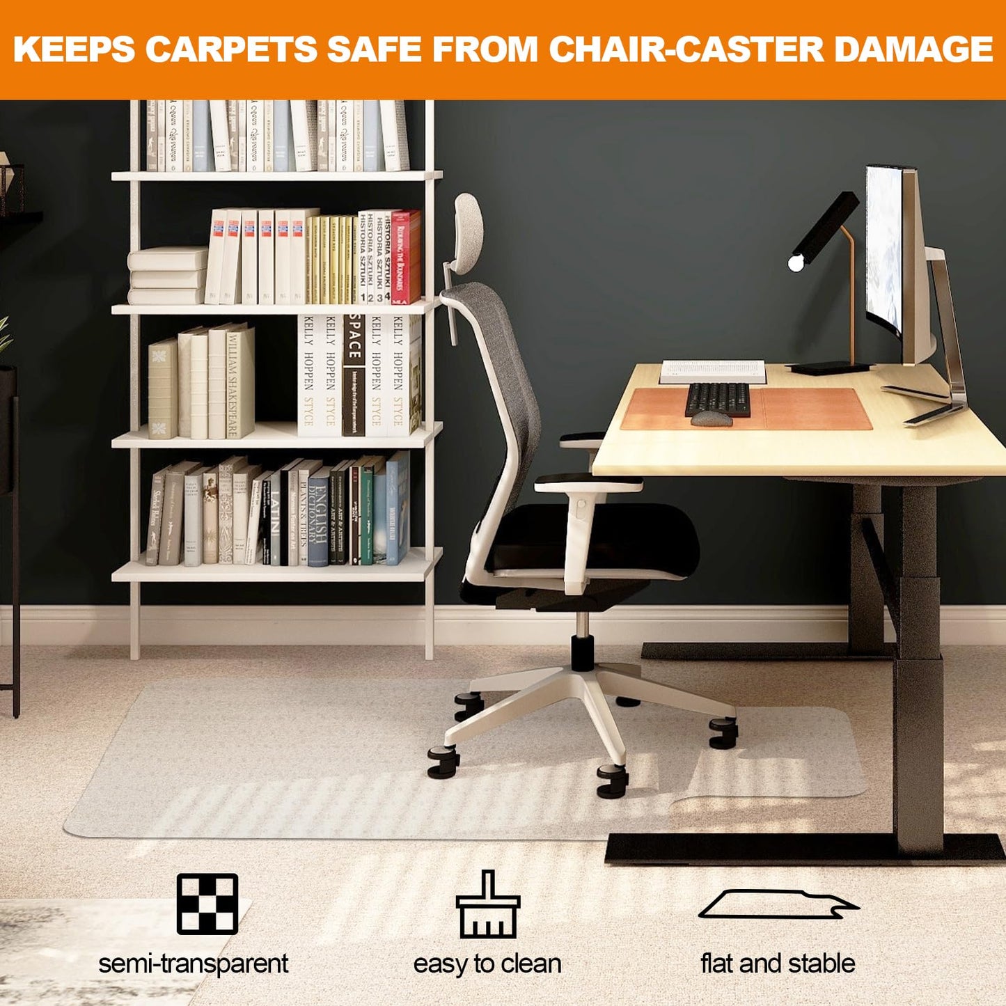 Thickened Chair Mat for Carpet- Low Pile Carpet Protector for Office Computer Desk Chair. Heavy Duty Desk Chair Mat for Carpeted Floors. Clear (with Lip, 47.5"X35.5"X0.15“)
