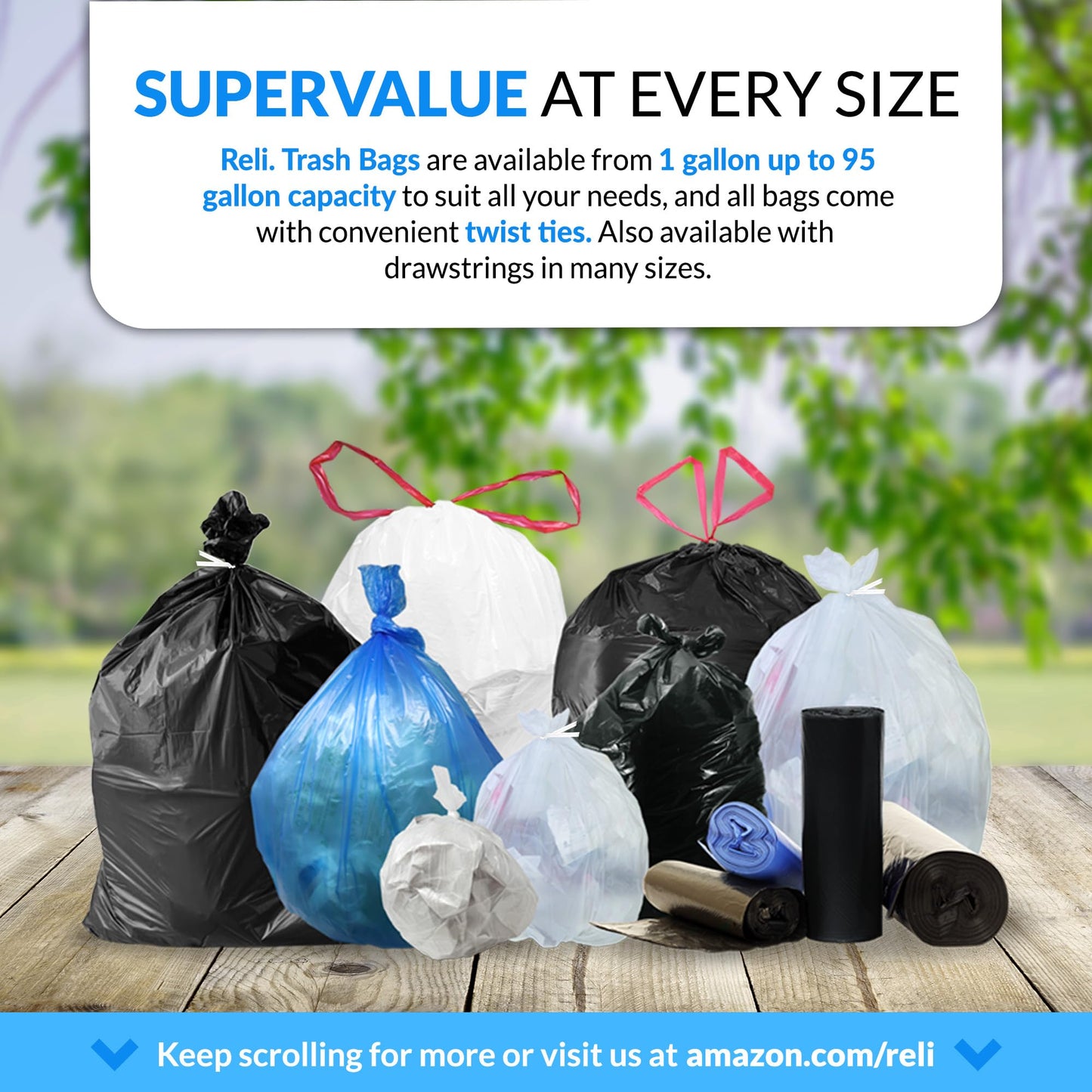 Reli. Premium 40 to 45 Gallon Trash Bags Heavy Duty | 150 Trash Bags with Ties | Super Sizeable, Clear, Serious Garbage Cleanup