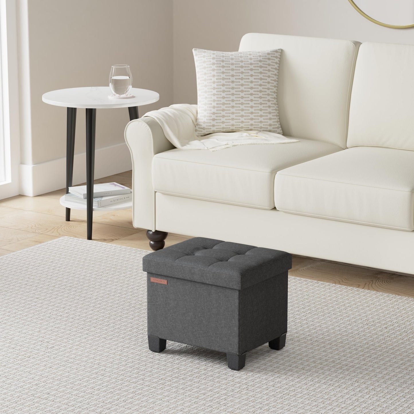 SONGMICS Storage Ottoman, Small Ottoman Foot Rest with Legs, 12.6 x 15.7 x 13.2 Inches Foot Stool, Load up to 660 lb, for Living Room, Bedroom, Dorm, Ink Black ULSF012B01