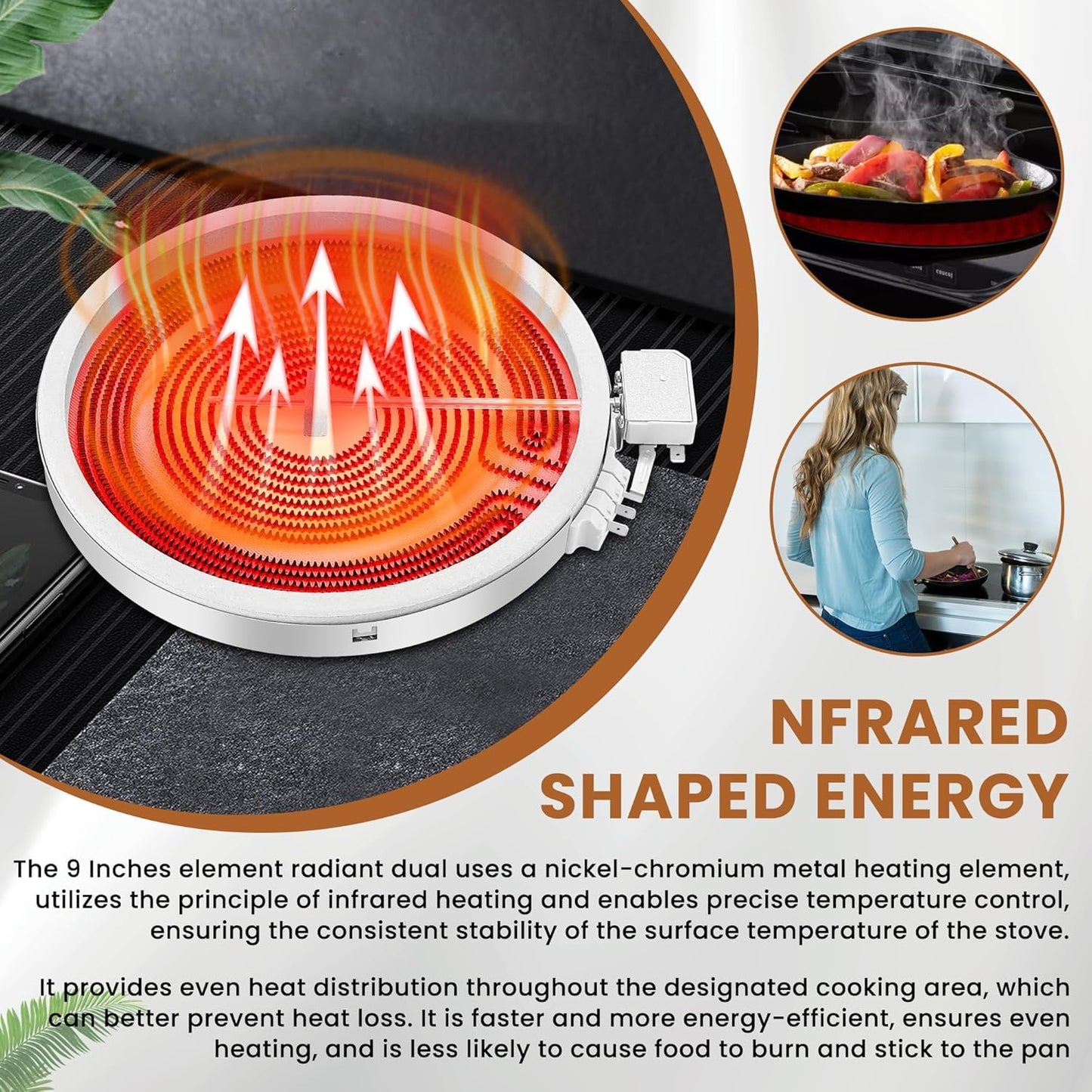 Upgraded WB30X24111 WB30T10133 Range 9" Dual Radiant Surface Element Compatible with G-E Hot-Point Electric Range 9 inch Dual Surface Burner Element, Replace 2512343818-1 Year Warranty by Fetechmate