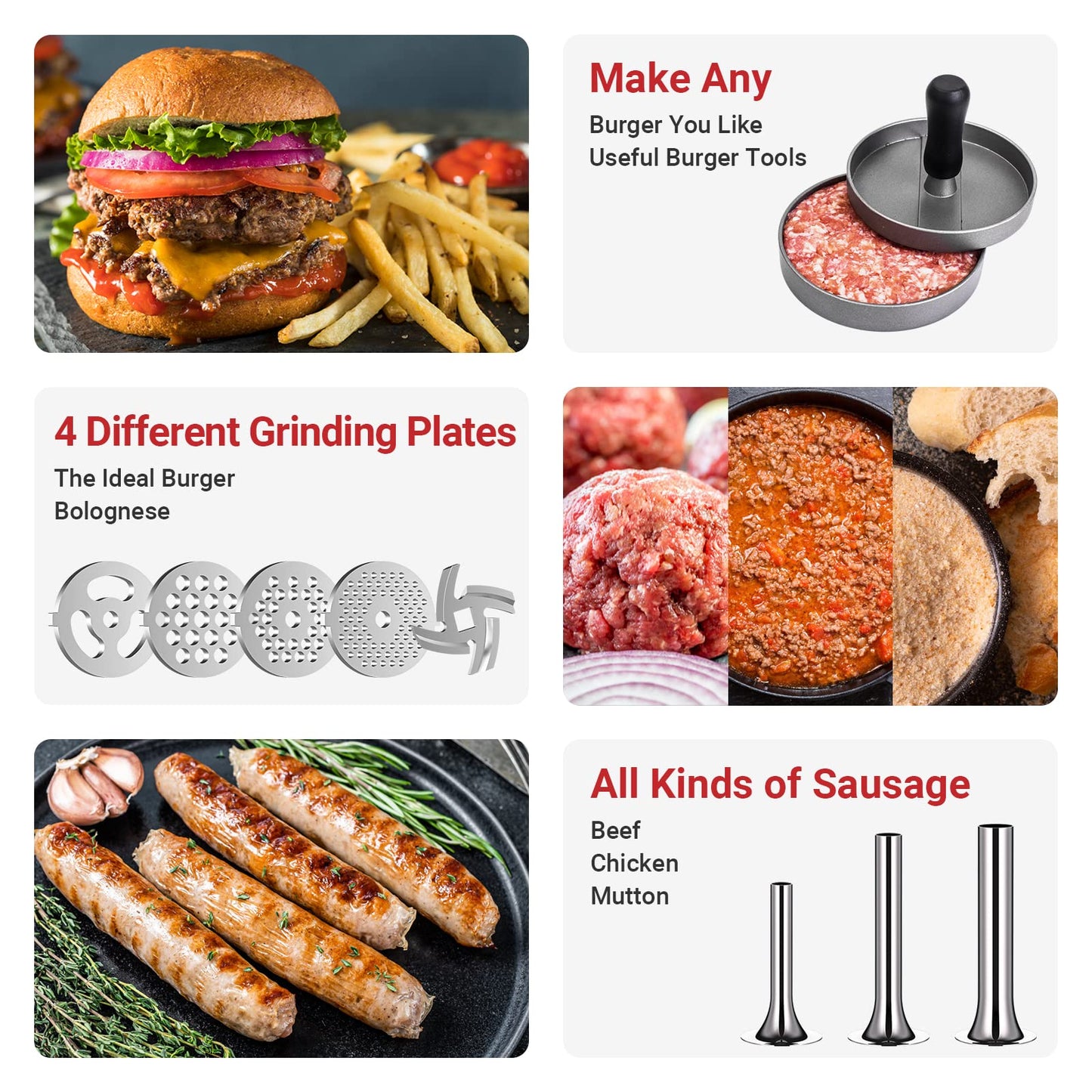 Metal Meat Grinder Attachment For KitchenAid Stand Mixer, Sausage Stuffer, Burger Press, Food Grinder Attachment for Kitchen Aid Accessories and Attachments
