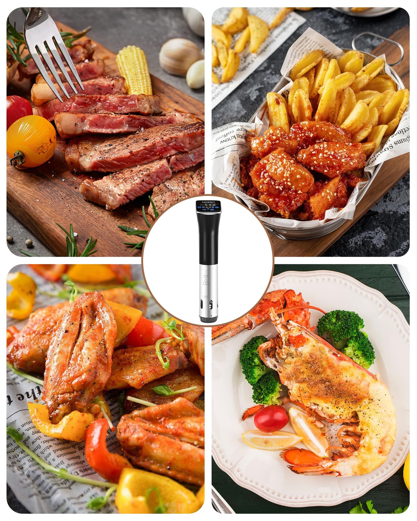 Sous Vide, Lonkion Sous Vide Cooker Machine, Temperature Control, 1100W IPX7 Immersion Circulator, Fast Heating, Home Kitchen Use, Easy to Store