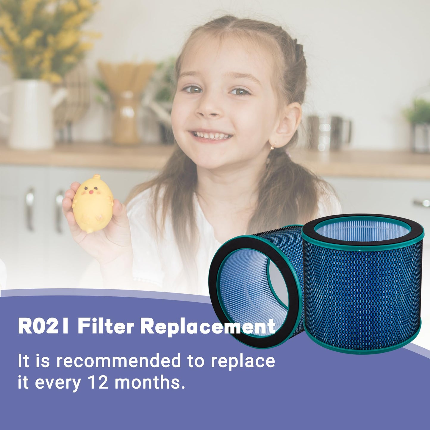 Popurure R021/ R020 Replacement Filter Compatible with R21/R20 (SKJ-CR021 SKJ-CR020) Bladeless Tower Fan and Air Purifier 2-in-1 Medium, with H13 HEPA Filter - 2 Pack