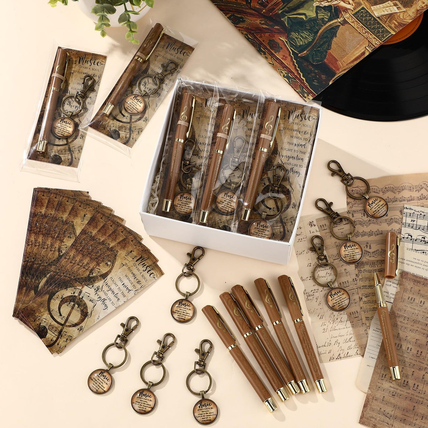 Spakon 30 Sets Music Gifts Set Music Themed Thank You Gifts Keychains Pens Bookmarks Opp Bags Sets Musician Appreciation Gift for Teacher Choir Employee Coworker Social Worker