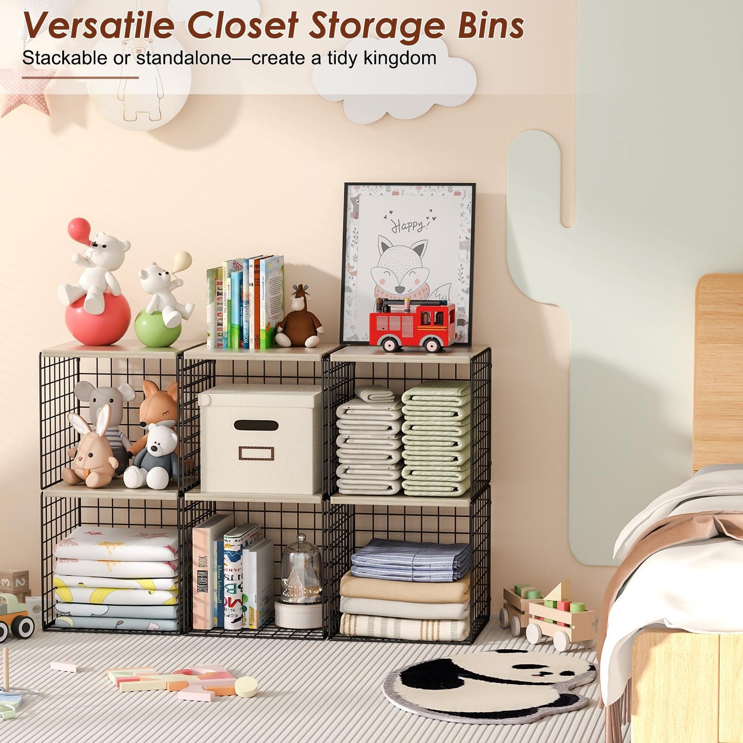 Hencawima 4-Tier Stackable Closet Organizers and Storage, Dual-Layer Reinforced Clothing Cube Shelves with Wood Tops, Sturdy Clothes Storage Bins & Shelf Basket for Wardrobe, Closet Organizer System