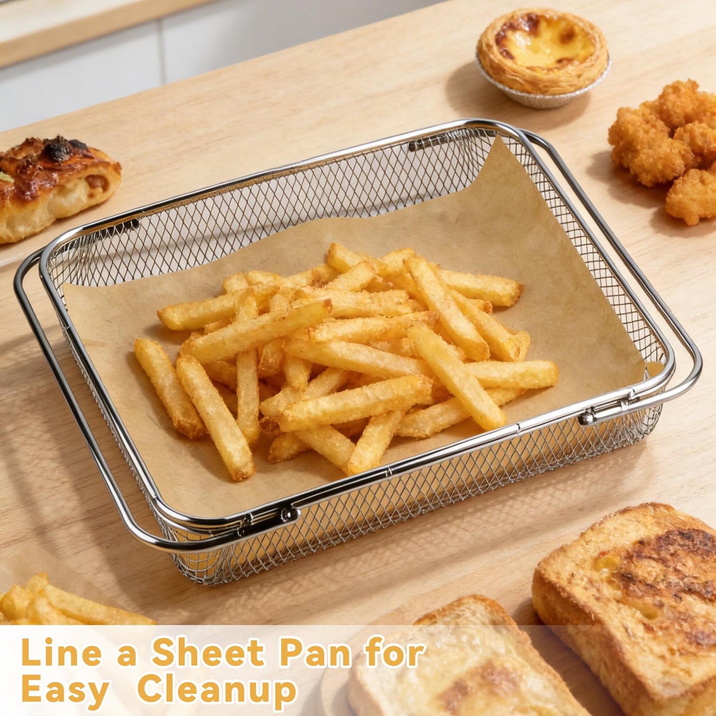 Air Fryer Accessories Compatible with Ninja French Door Premier Air Fryer, Air Fryer Basket with 4PCS Oven Liners, 100 PCS Parchment Papers for Ninja Air Fryer Convection Oven FO101