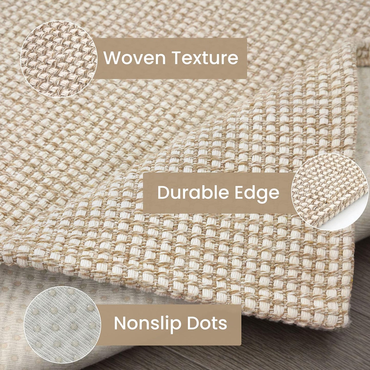 IOHOUZE Washable Runner Rug 2x8 Non Slip Rubber Backed Hallway Runner Entryway Runner Indoor, Kitchen Rugs Woven Cotton Floor Carpet for Kitchen Hall Entrance Bedroom, Beige/Khaki