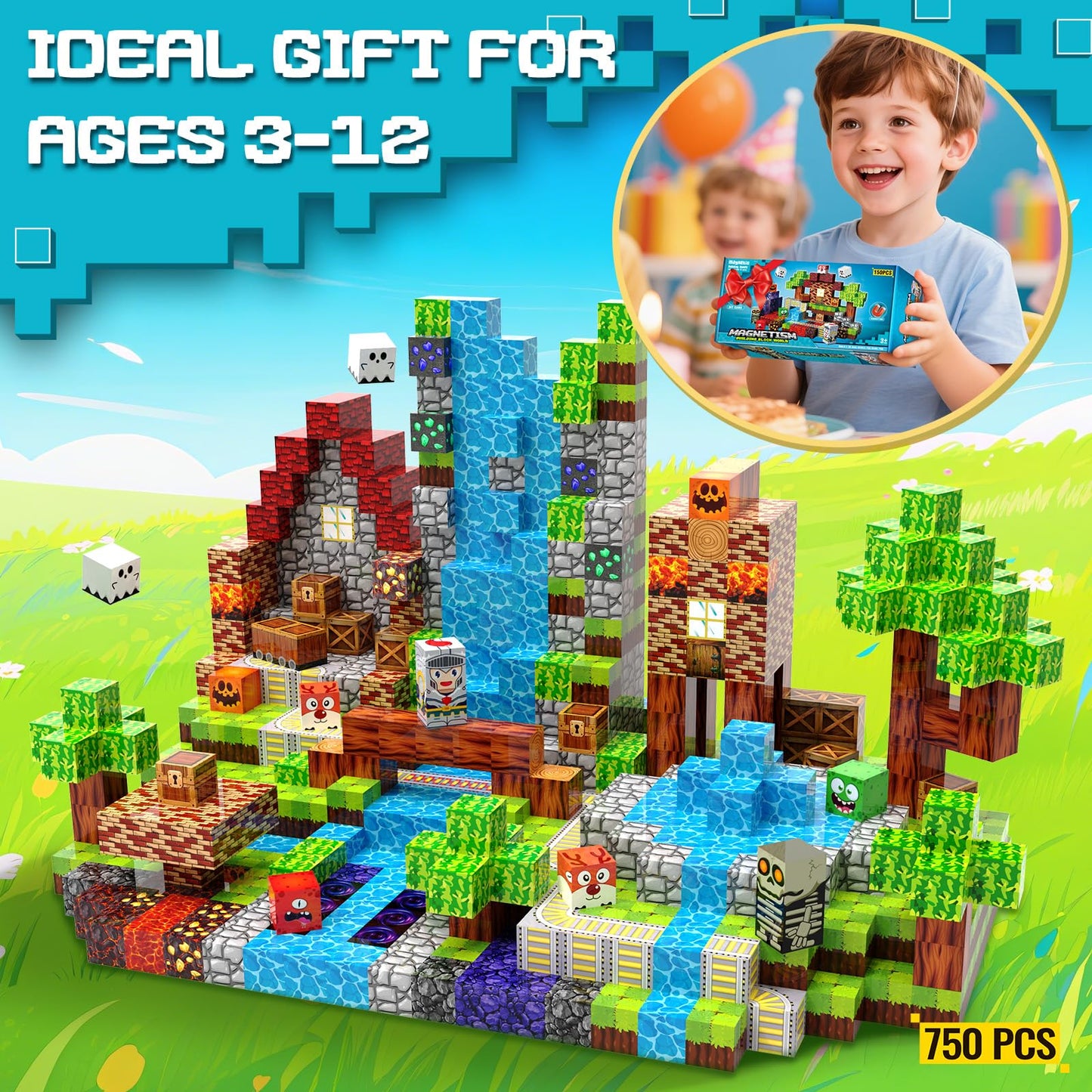 Magnetic Blocks, 150PCS Magnetic Building Blocks Cubes, STEM Magnet Blocks, Stacking Magnets Toy, Sensory Play Christmas Birthday Gifts for Boys and Girls Age 3+ Years Old