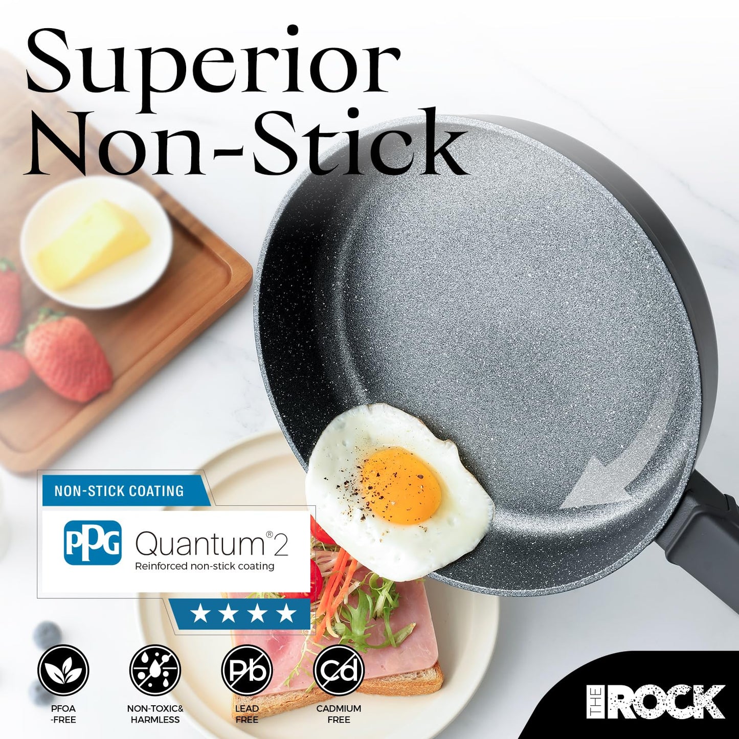 THE ROCK SOHO 12.5-Inch Non Stick Frying Pan with Lid – Nothing Sticks, Never Warps, Lasts Longer, Healthy Skillet with Heat-Resistant Handle, PFOA Free, Dishwasher Safe, Black