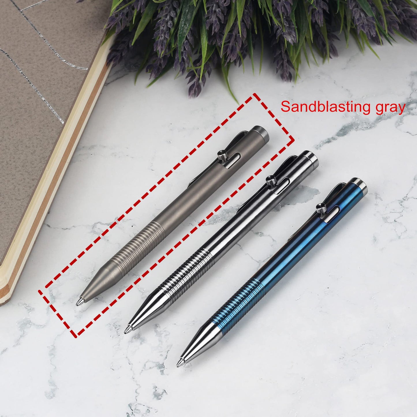 SMOOTHERPRO Titanium Bolt Action Pen Compatible with Parker Refill Durable Stainless Steel Pen Clip for EDC Pocket Business Collection Sandblasting Gray(Ti951)
