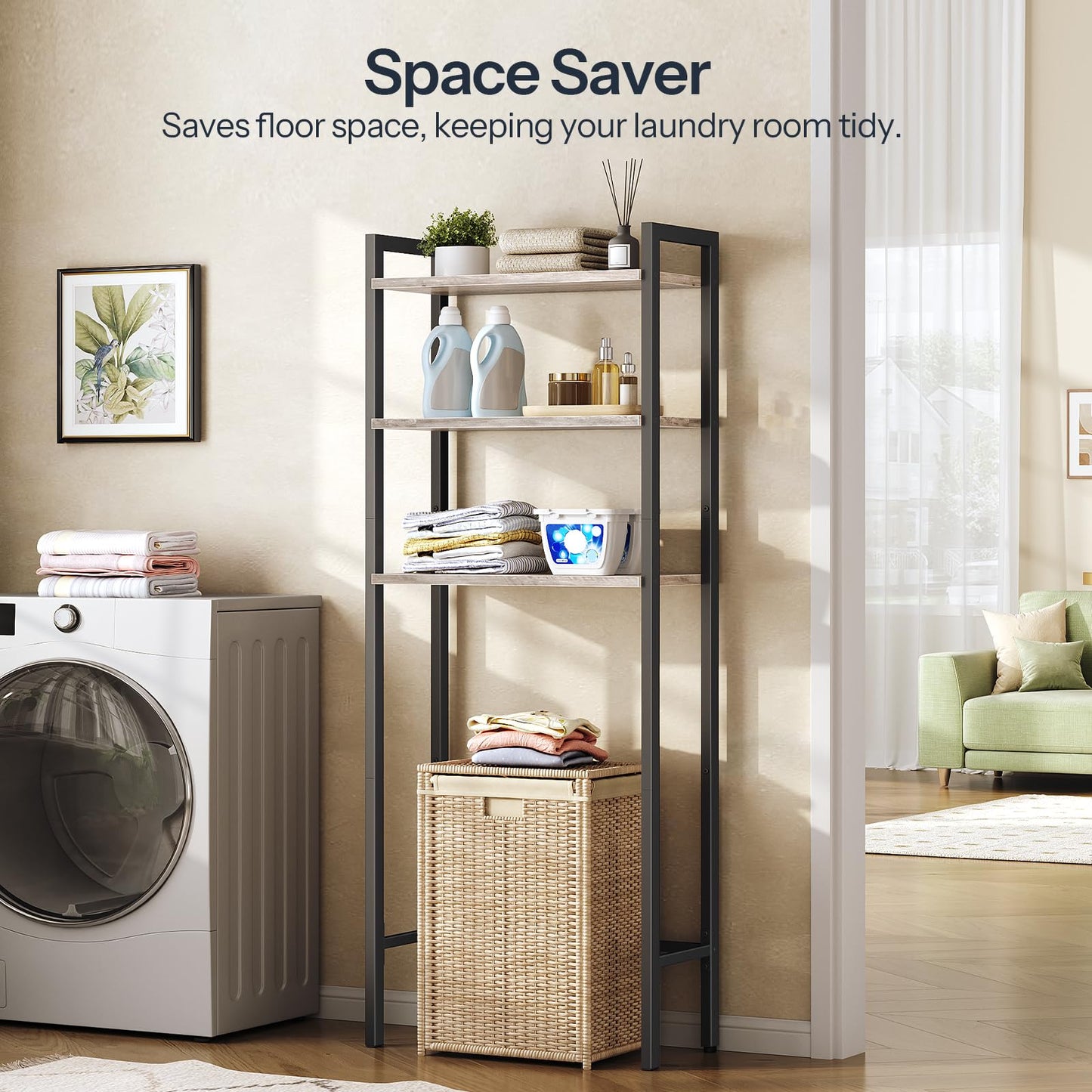 HOOBRO Over The Toilet Storage, 3-Tier Bathroom Organizer Shelf Over Toilet, Freestanding Bathroom Storage Shelves, Space Saver, Easy to Assemble for Room, Greige and Black BG41TS01