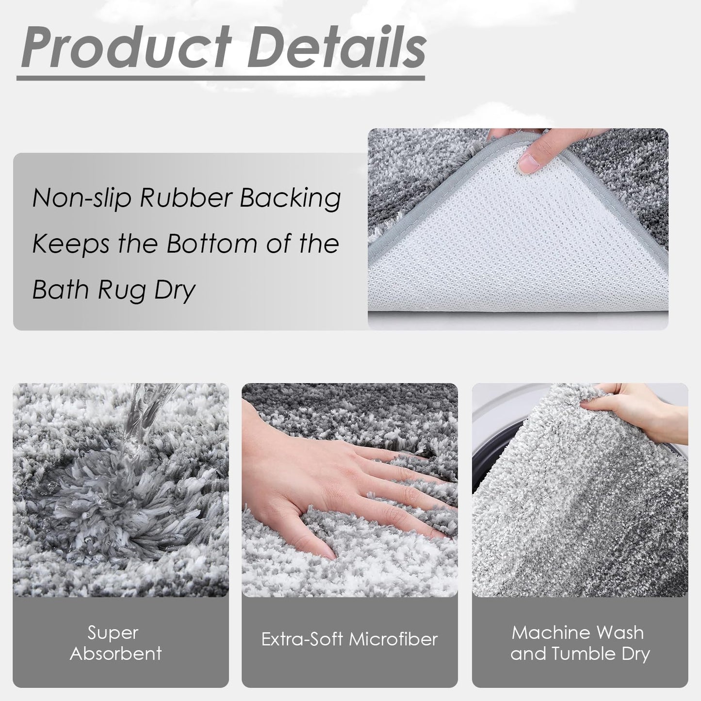 Britimes Grey Stripes Bathroom Sets with Shower Curtain and Rugs, Ombre Modern Minimalist Striped Waterproof Shower Curtain Liner and Soft Non Slip Bath Mat for Bathroom Decor and Accessories Hooks