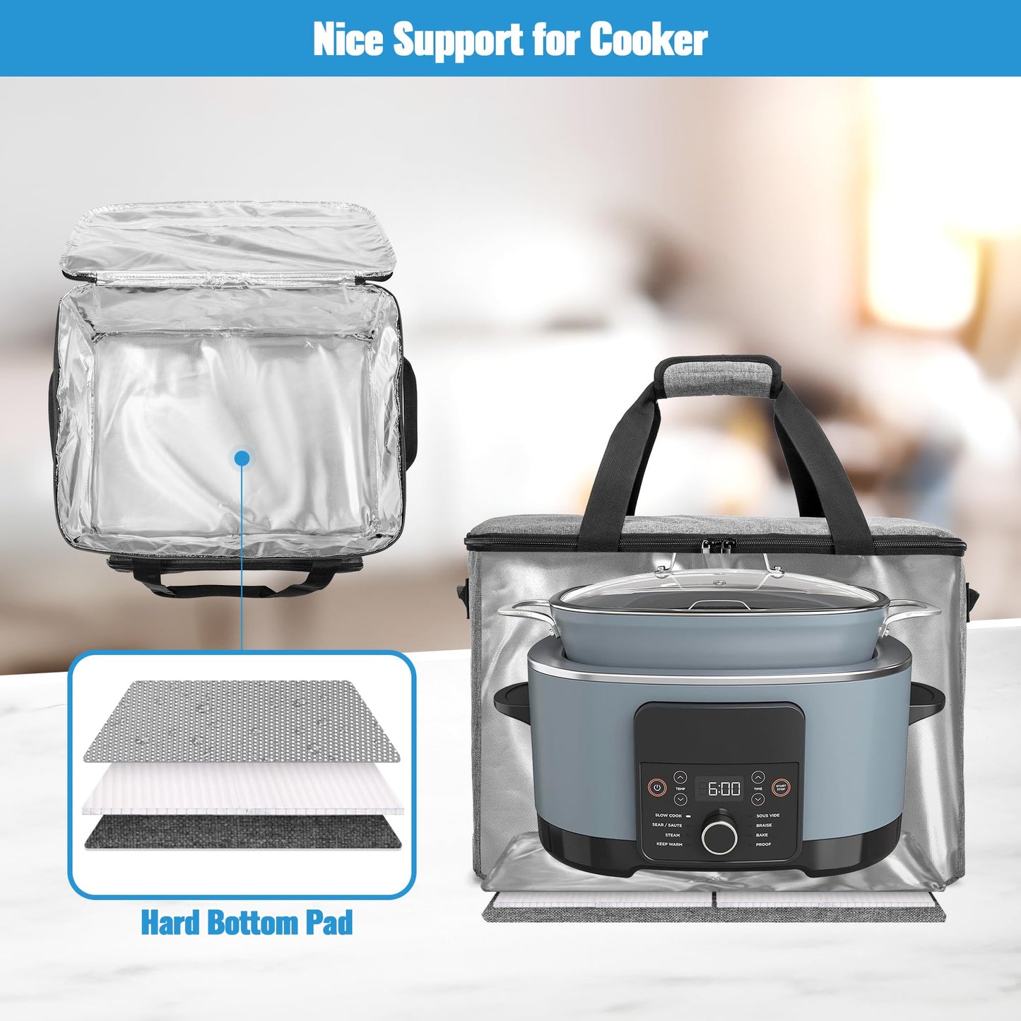 LUXJA Large Carrying Bag Compatible with Ninja Foodi Possible Cooker Pro, Carrying Case with Hard Bottom Pad Compatible with Ninja 8.5 Qt Multicooker, Gray