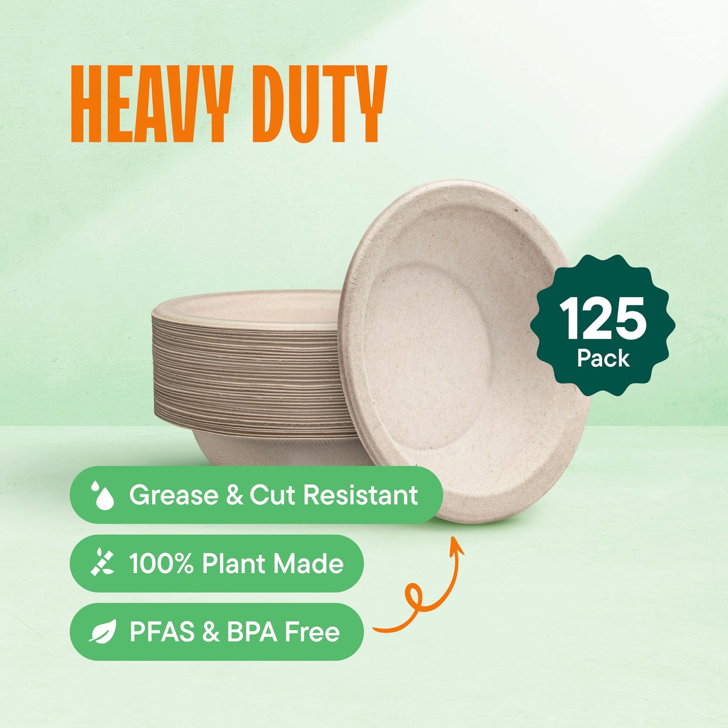 Paper Bowls, 100% Compostable Disposable Soup Bowl [125-Pack] - PFAS-Free - BPI Certified - [16 oz] Heavy Duty, Eco-Friendly, Biodegradable Bagasse Hot Food Plates and Bowls - Natural Brown