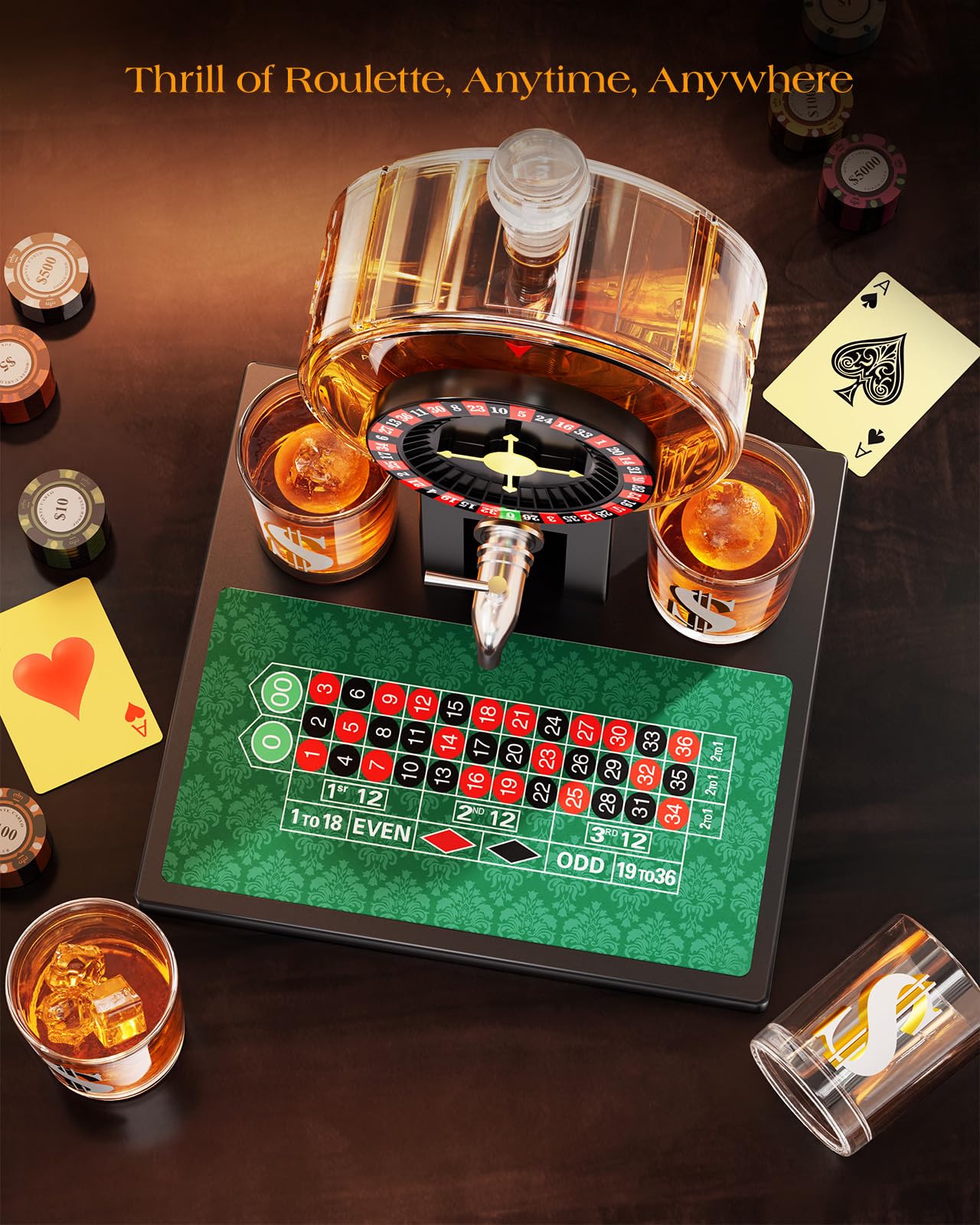 Kollea Roulette Whiskey Decanter Set, 60.9 Oz Casino-Style Slot Decanter with 4 Dollar Glasses, New Year Birthday Gifts for Men Dad, Him, Liquor Dispenser for Anniversary, Bar, Poker Night, Men Cave