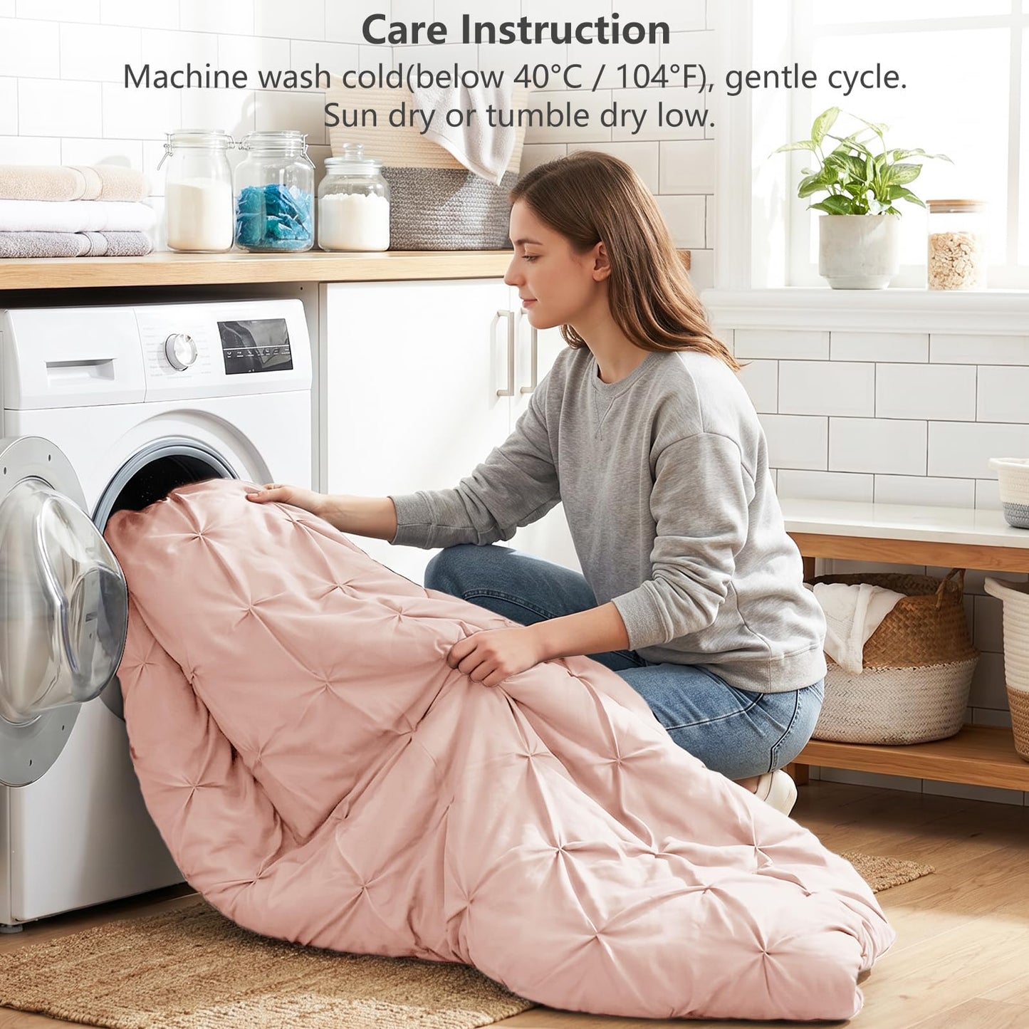 CozyLux Twin Comforter Set with Sheets Peach Pink, 5 Pieces Pintuck Bed in A Bag, All Season Bed Set Gift for Girls and Boys, Pinch Pleat Bedding Set with Comforter, Sheets, Pillowcase & Sham