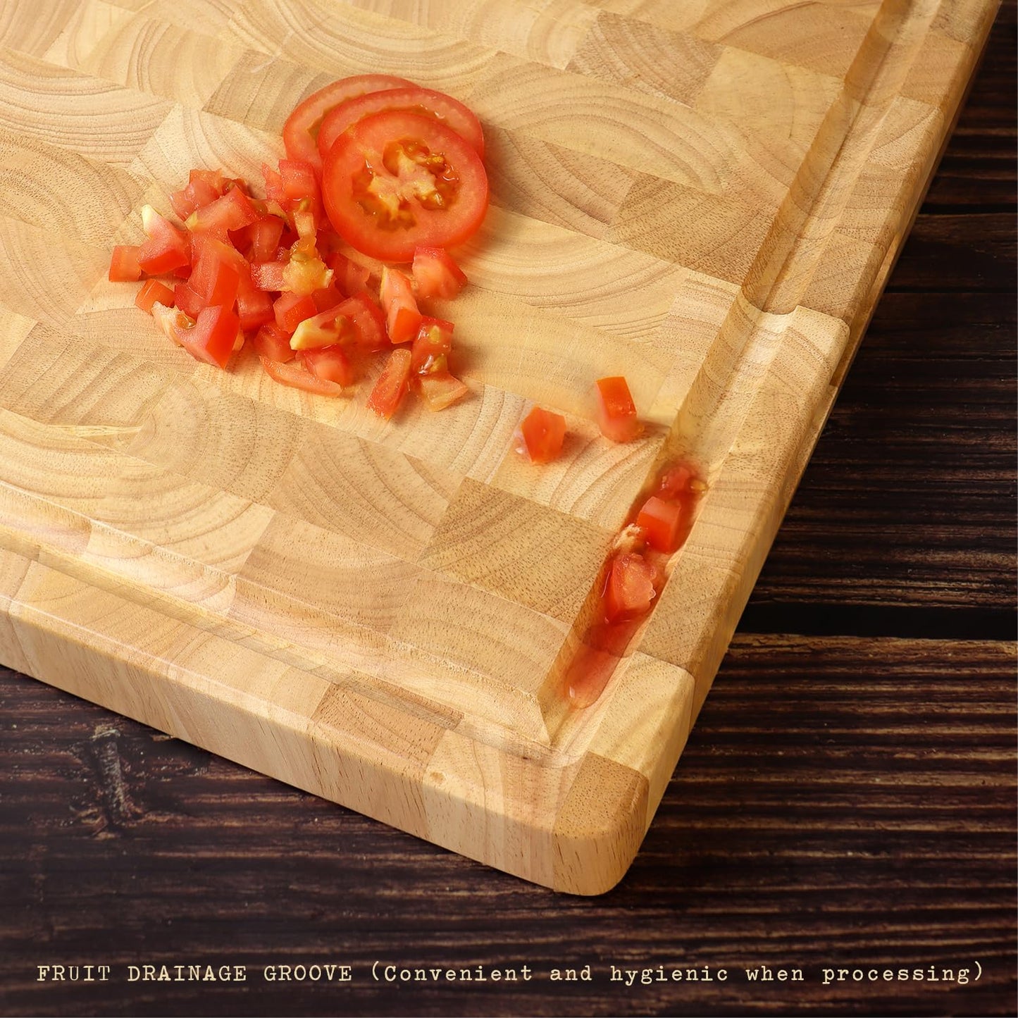 End Grain Cutting Board, Extra Large & Thick, End Grain Built-In Compartment and Juice Canal, Heavy Duty Chopping Board, Thick Carving Board for Bread Fruits Meat (20x15 Inches)