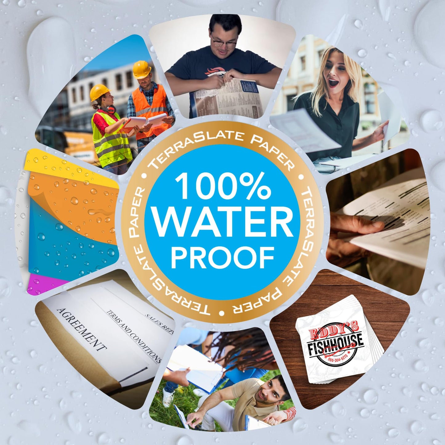 SplashProof Printer Paper - 8.5" x 11", 10 Mil Waterproof Paper, Laser Printer & Copy Machine Compatible (50 Sheets)