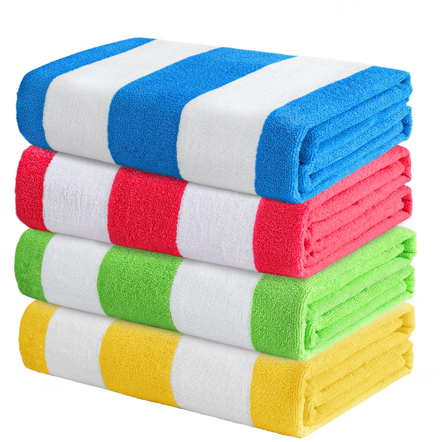 Exclusivo Mezcla Beach Towels Oversized, 4 Pack Lightweight Cabana Stripe Pool Bath Towel Set for Kids and Adults, Extra Large and Absorbent, 30x60 Inches, Blue/Green/Yellow/Red