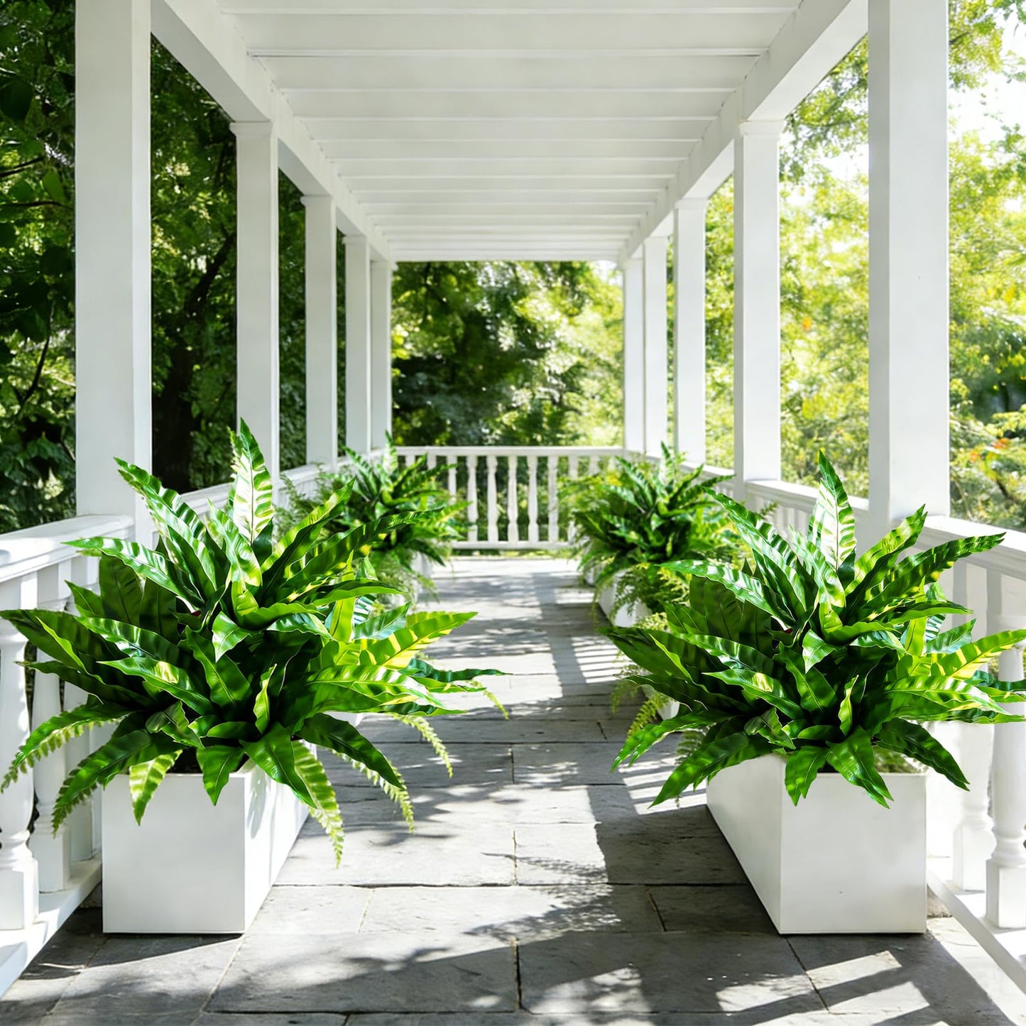 Cherica 8Pcs Fake Ferns,35in Outdoor Faux Plants UV Resistant,3D Real Touch Fake Plants Total 120 Blades,Weatherproof Artificial Plants Outdoor Indoor for Garden Porch Home Office Living Room Decor