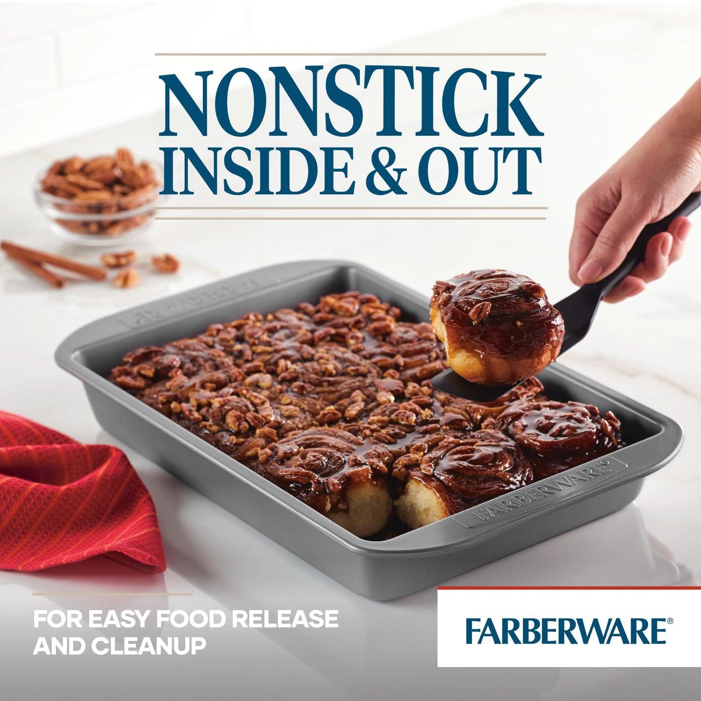 Farberware Nonstick Bakeware Rectangular Cake Pan with Lid, Cake Pans For Baking, 9-Inch x 13-Inch, Gray