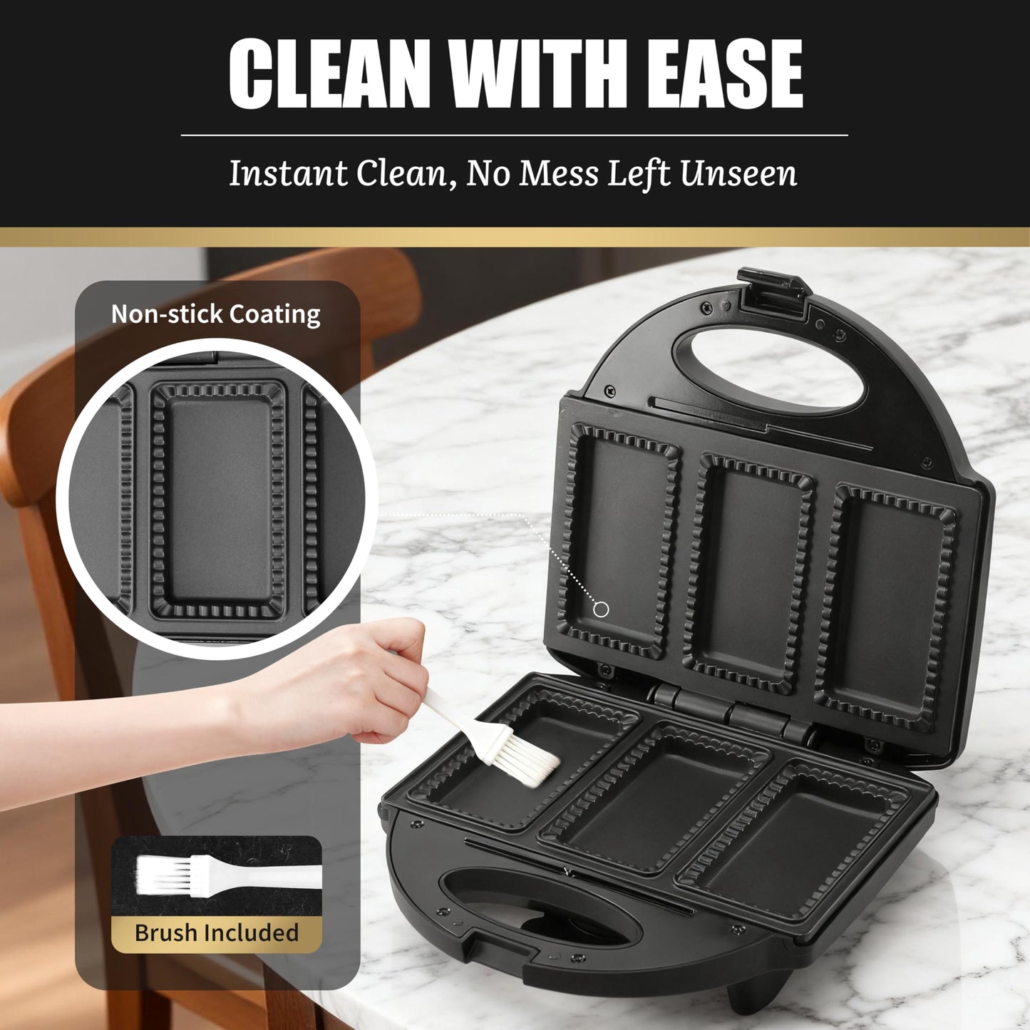 FineMade Electric Mini Pocket Pie Maker Machine with Crust Cutter, Pocket Pie Iron Press with Non Stick Surface, Ideal for Hot Chicken Pockets Pizza Pockets Grilled Cheese Sandwiches and More