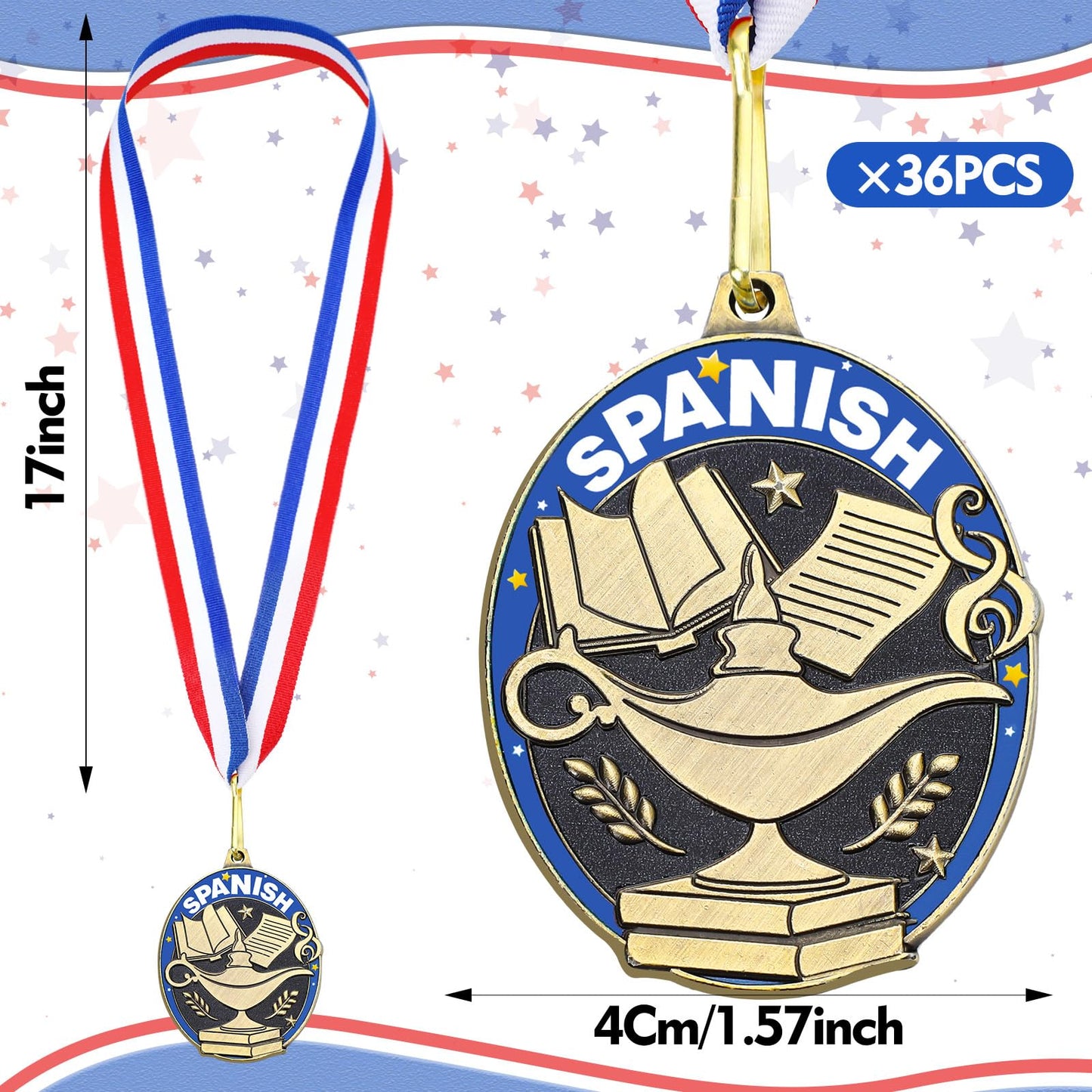 Liliaafar 36 Pcs Spanish Honor Education Academic Award Medals Bulk with Neck Ribbons Gold Trophy Prize Gift for Competition Graduation Ceremony(Spanish Education Academic Award)