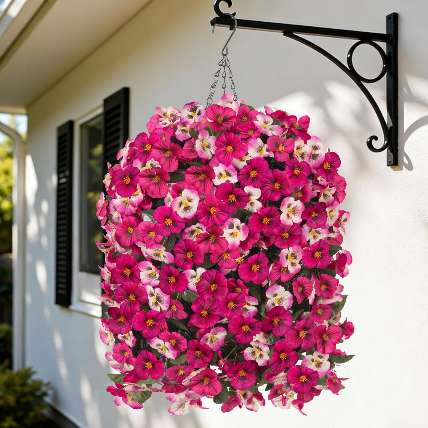 HyeFlora 4pcs Artificial Flowers for Outdoors Fake Pansy with Hanging Basket UV Resistant Silk Spring Faux Flowers for Outside Front Door Porch Yard (Mix Rose)