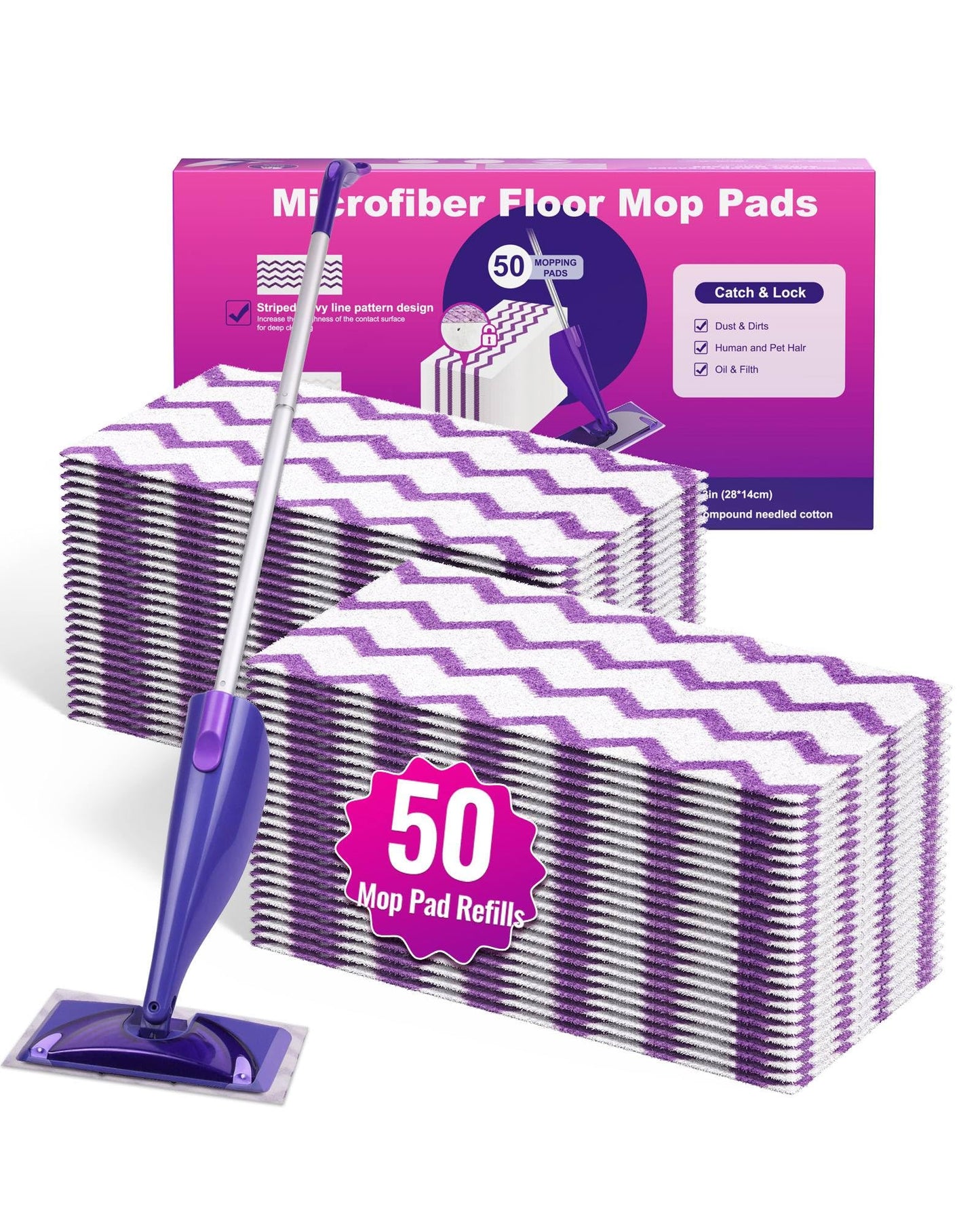 Wet Jet Refills, 50 Count Microfiber Wet Jet Pads for Swiffer Mop, Disposable Multi Surface Swifter Pads Refill, Floor Cleaner for Mopping, Heavy-Duty Absorbent and Stickiness