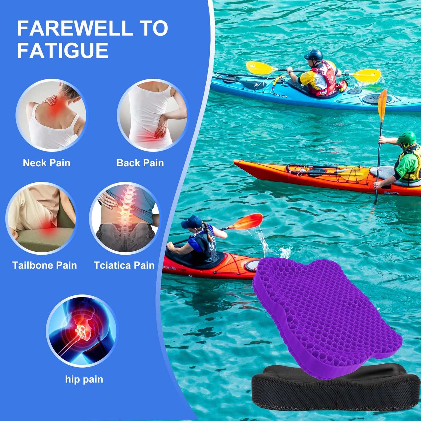 Airllantry Thicken 19.7in Seat Cushion, Gel Seat Cushion for Long Sitting–Office Chair, Wheelchair, Car Pad, Large Cooling Support Pad for Back Pain, Sciatica, Tailbone Pain Relief