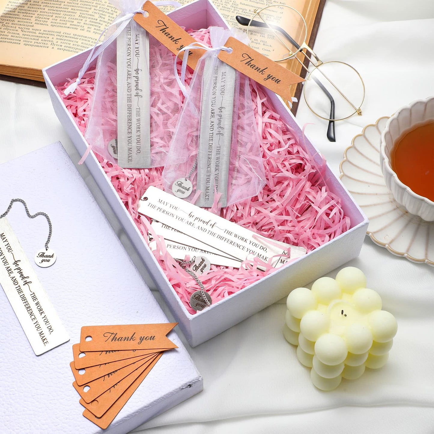 Geosar 108 Pcs Employee Appreciation Gift Teacher Bookmarks Include 36 May You Be Proud Bookmarks 36 Thank You Cards 36 Gift Bags Set for Teacher Secretary CNA Nurse Coworker Librarian Volunteers