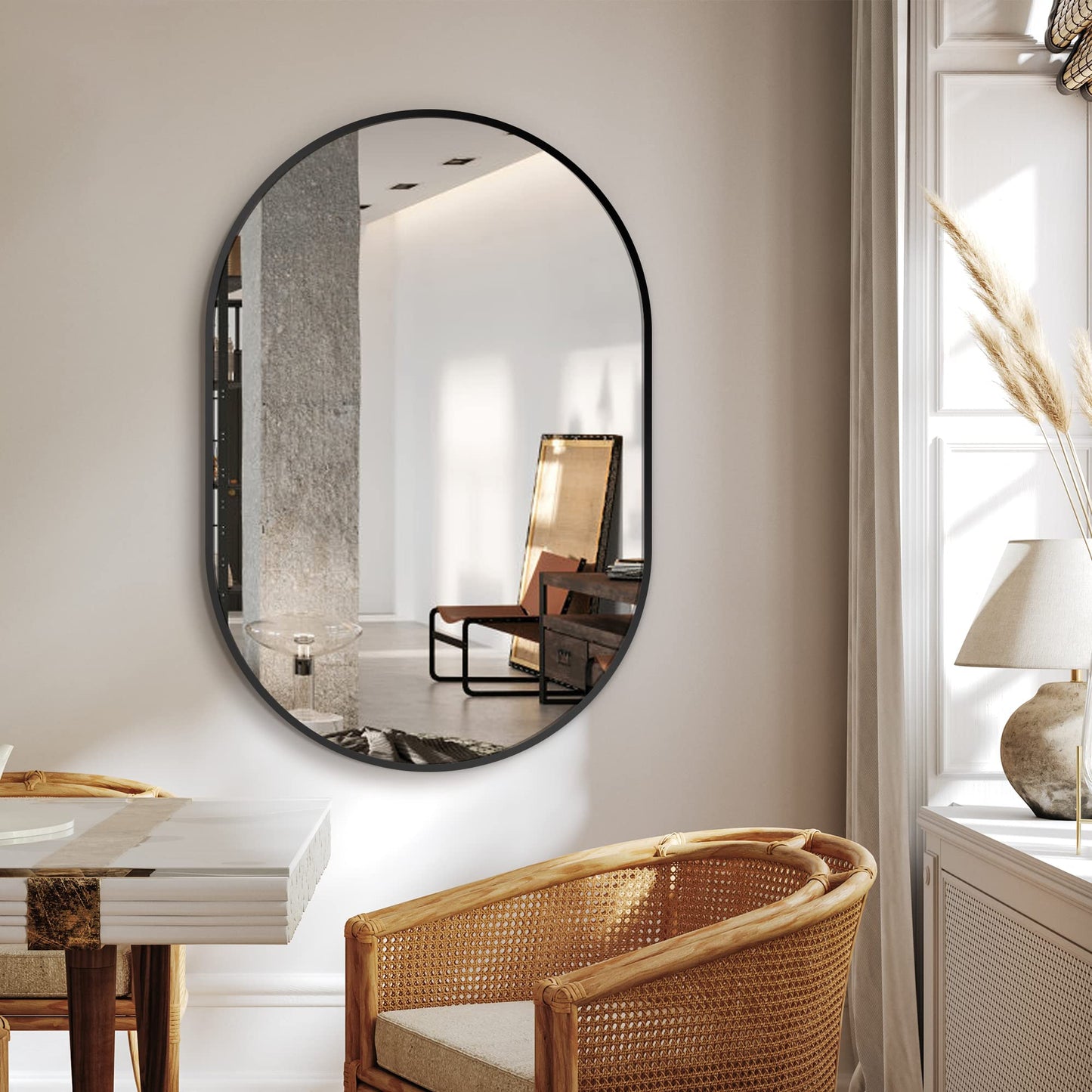 Bathroom Vanity Mirror for Wall, 36''x24'' Black Oval Bathroom Mirror for Over Sink, Bedroom, Living Room, Entryway, HD Tempered Glass, Wall Mounted Horizontally or Vertically