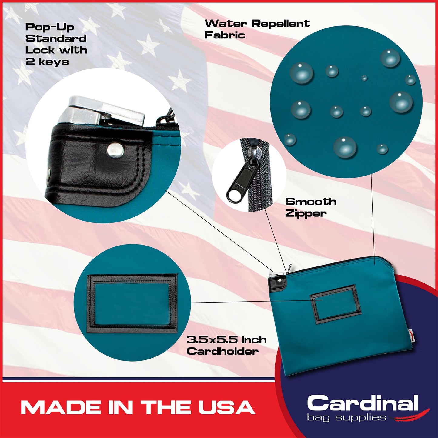 Cardinal Bag Supplies Locking Document Security Pouch – 11" x 15" Confidential File Storage Bag with Keyed Lock for Legal, Financial, and Business Records – HIPAA Compliant (Teal)
