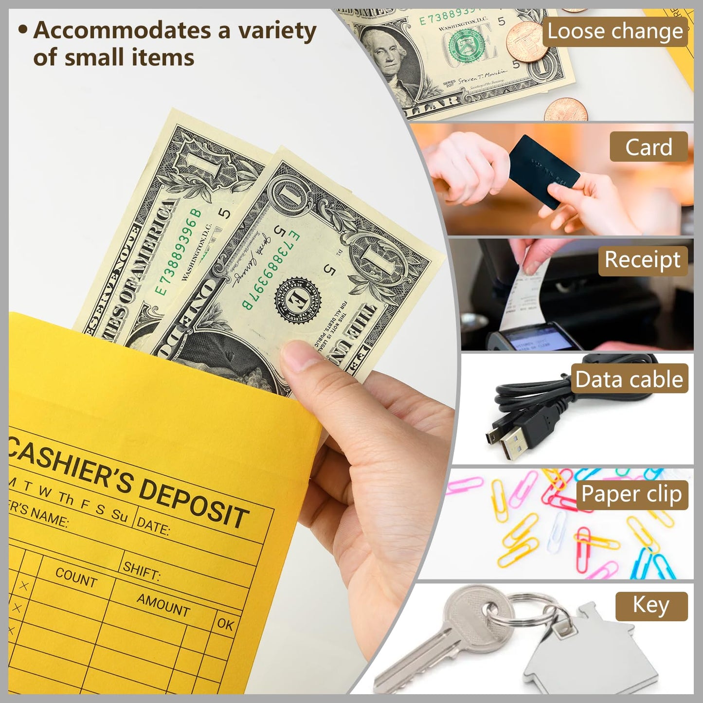 zmybcpack 500 Pack Cashier Deposit Report Envelopes 4.5"x 10.375"- Cash Drop Envelopes - Cashier's Deposit Envelope - Peel & Seal Money Envelope for Cash Storage and Budgeting